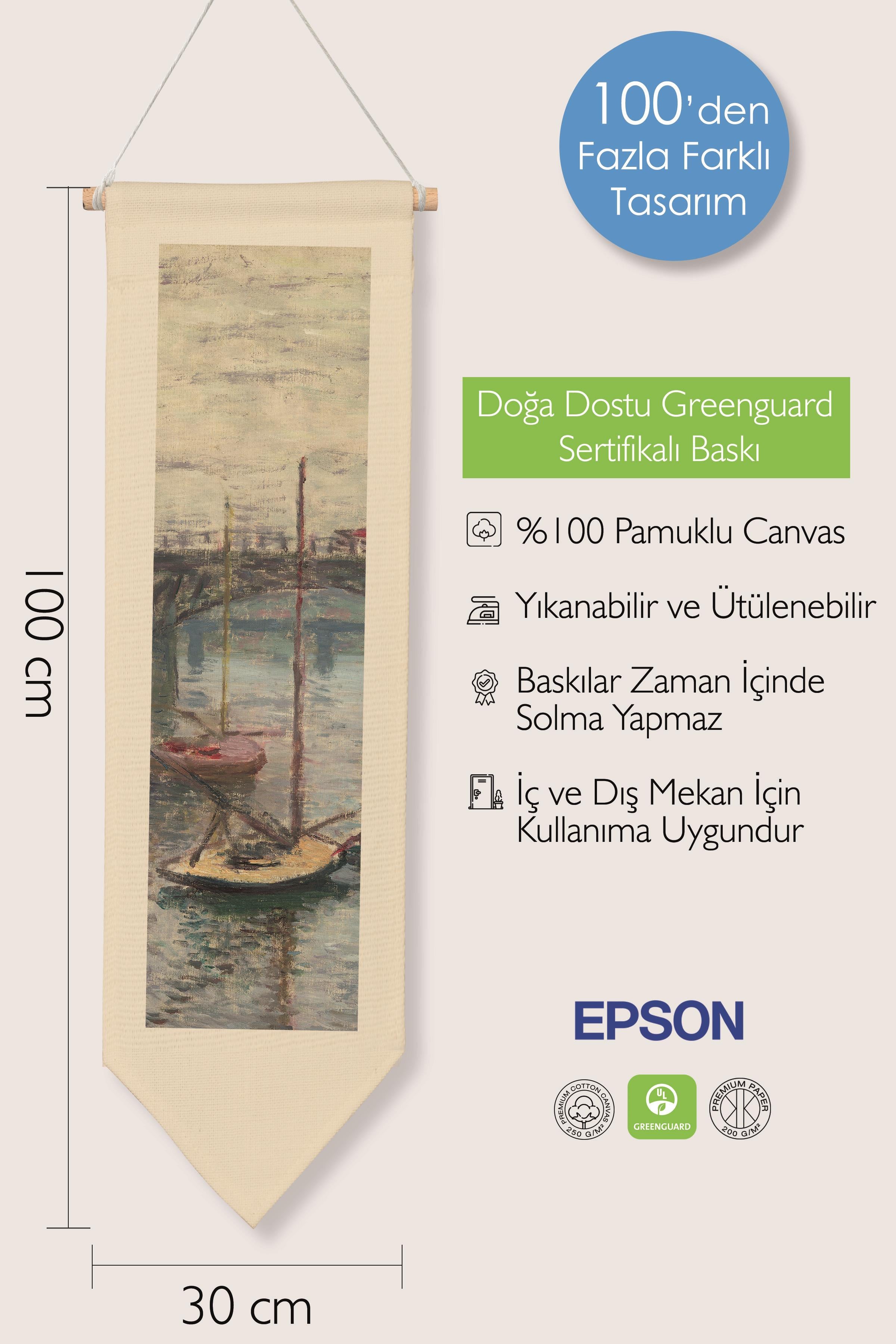 Duvar Halısı Pinterest Oda Dekoru, Monet Sanat Serisi, 100cm Kanvas Flama Askılı Duvar Örtüsü NO:588