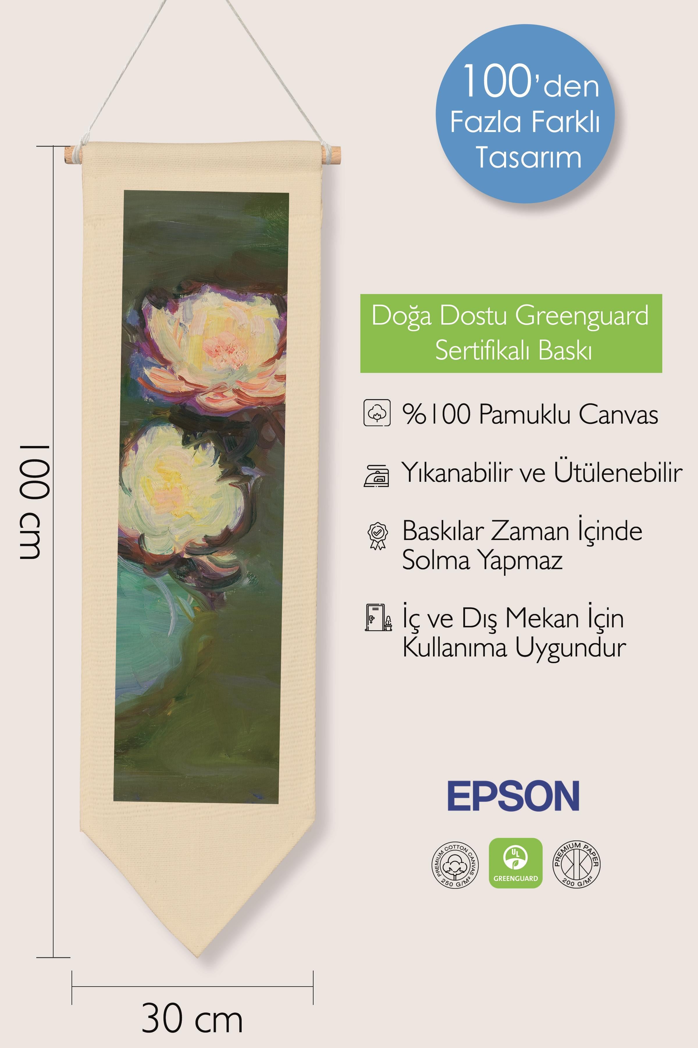 Duvar Halısı Pinterest Oda Dekoru, Monet Sanat Serisi, 100cm Kanvas Flama Askılı Duvar Örtüsü NO:590