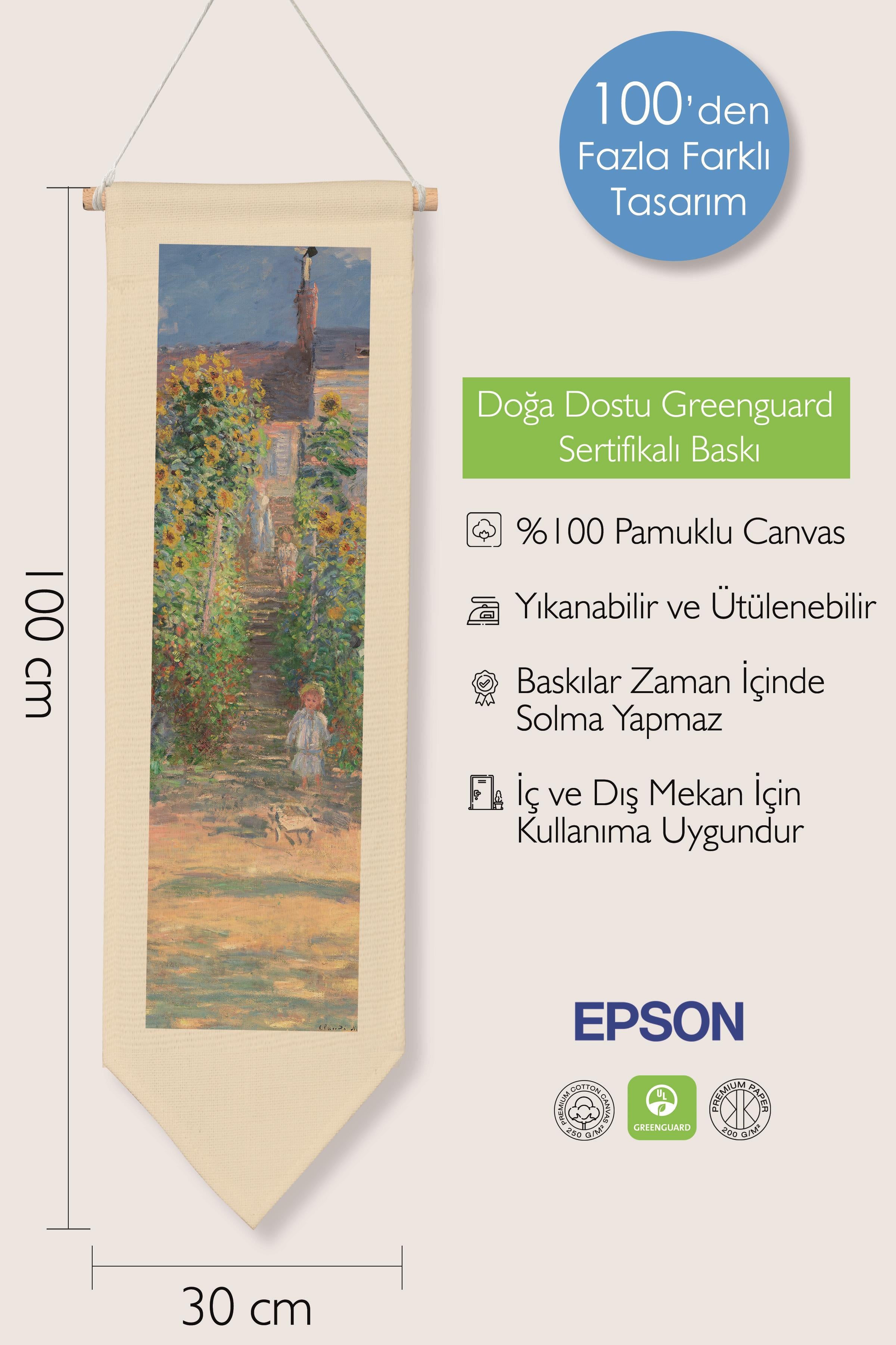 Duvar Halısı Pinterest Oda Dekoru, Monet Sanat Serisi, 100cm Kanvas Flama Askılı Duvar Örtüsü NO:593