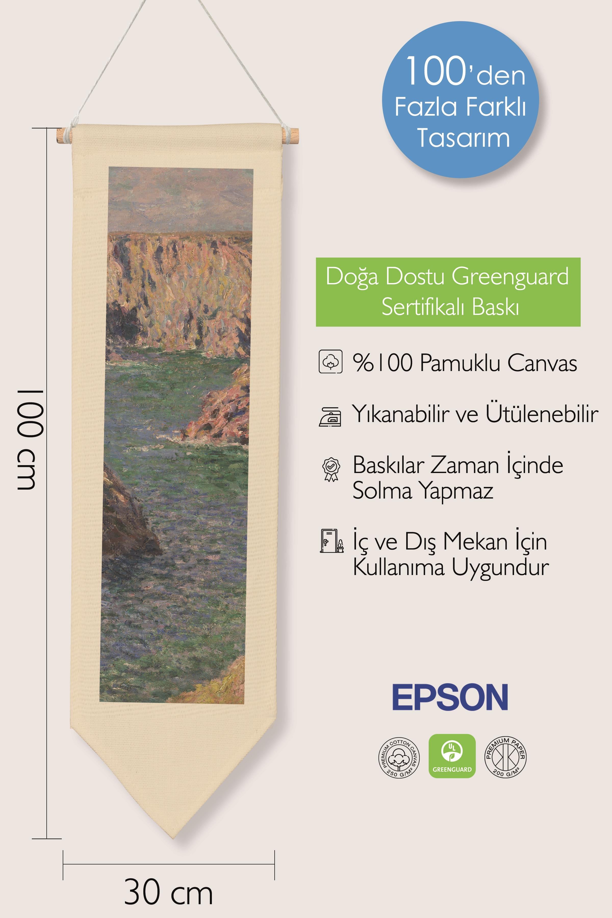 Duvar Halısı Pinterest Oda Dekoru, Monet Sanat Serisi, 100cm Kanvas Flama Askılı Duvar Örtüsü NO:594