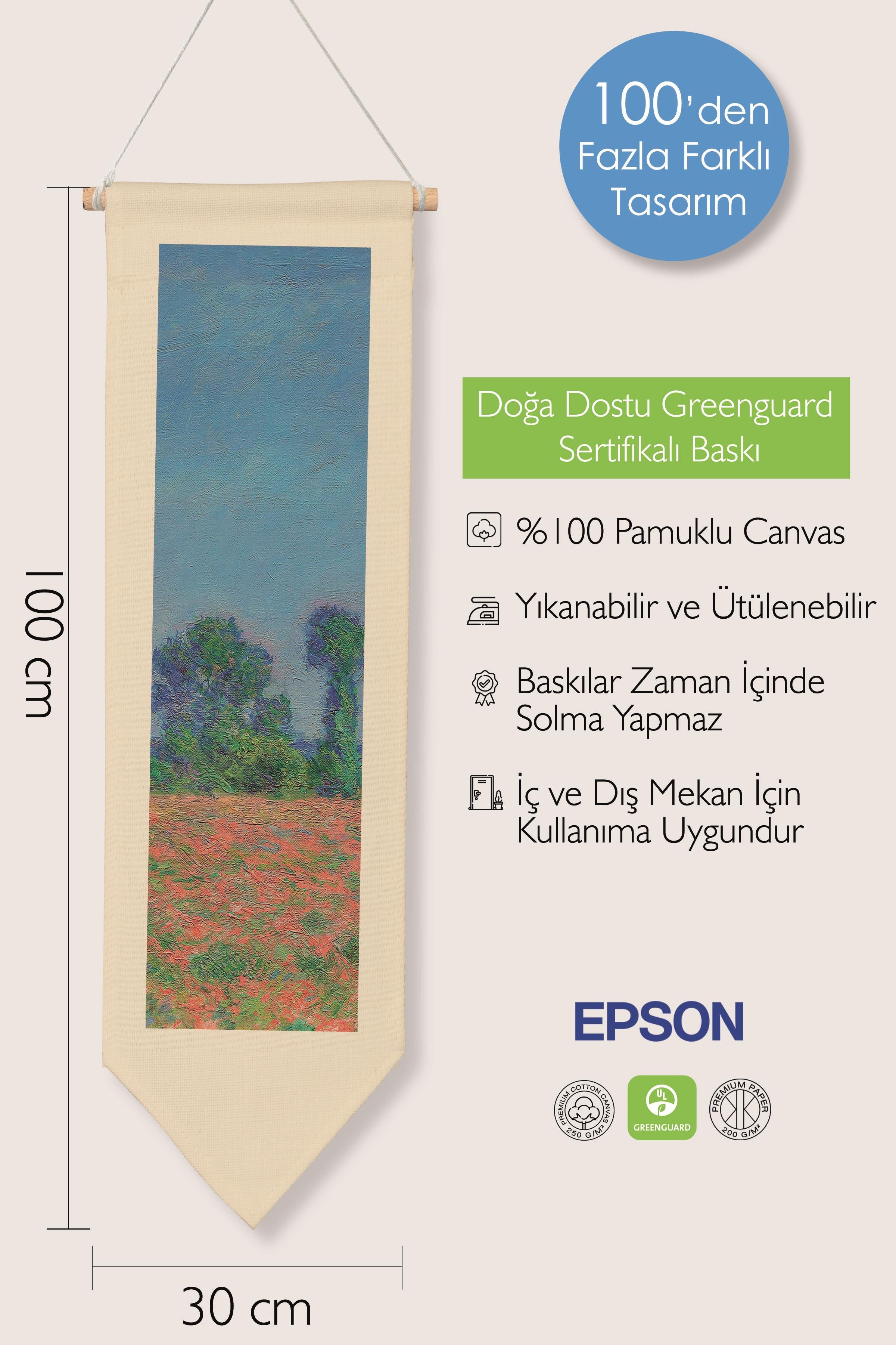 Duvar Halısı Pinterest Oda Dekoru, Monet Sanat Serisi, 100cm Kanvas Flama Askılı Duvar Örtüsü NO:595