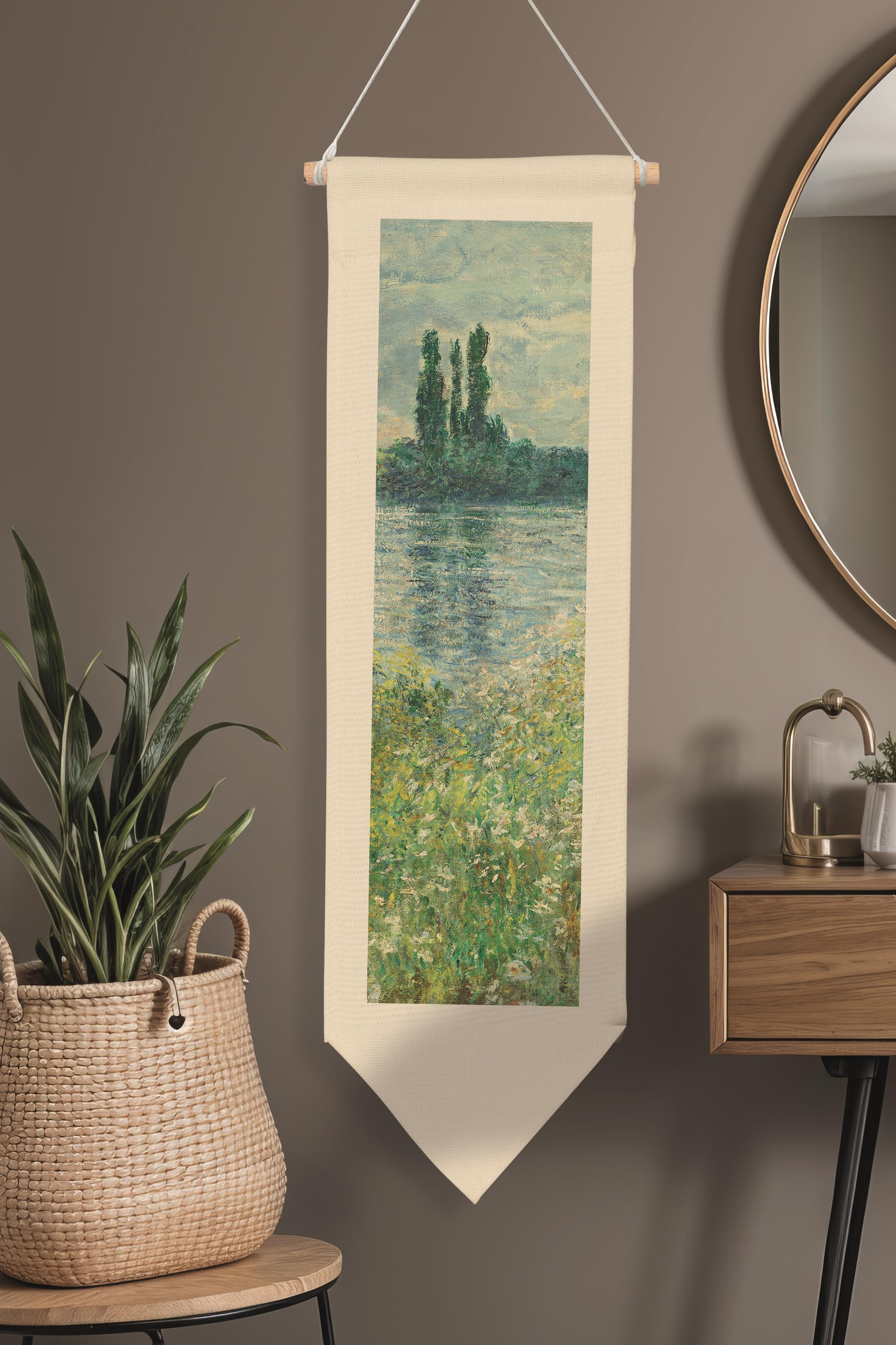 Duvar Halısı Pinterest Oda Dekoru, Monet Sanat Serisi, 100cm Kanvas Flama Askılı Duvar Örtüsü NO:596