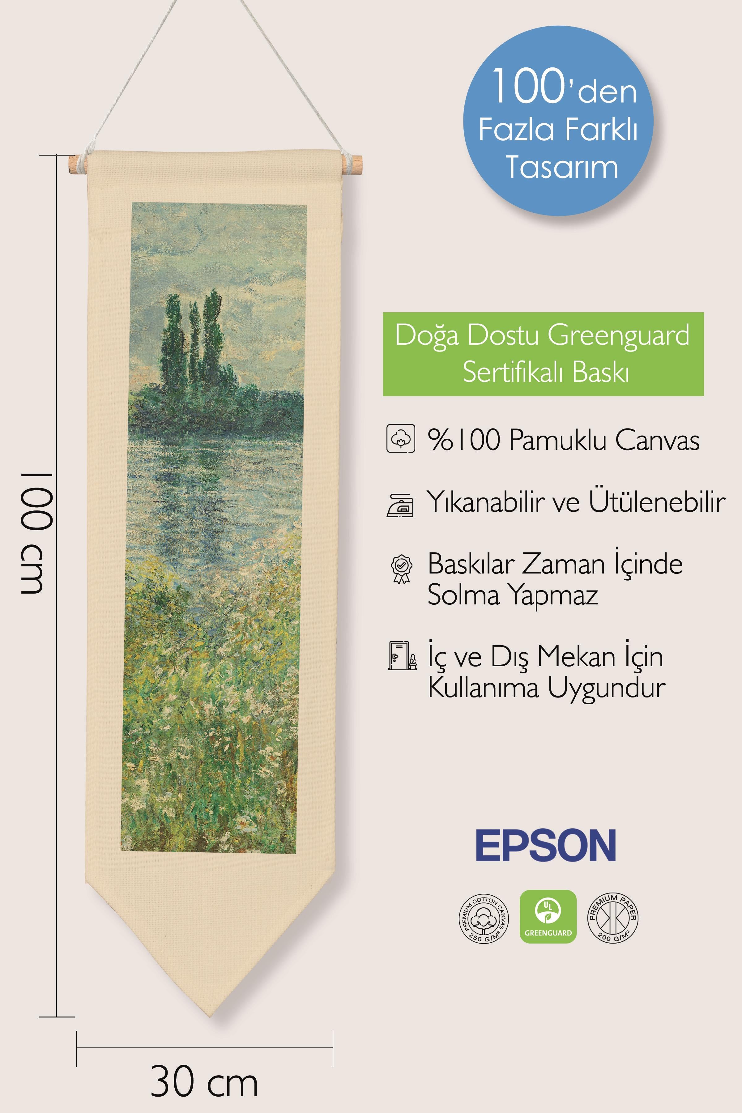 Duvar Halısı Pinterest Oda Dekoru, Monet Sanat Serisi, 100cm Kanvas Flama Askılı Duvar Örtüsü NO:596