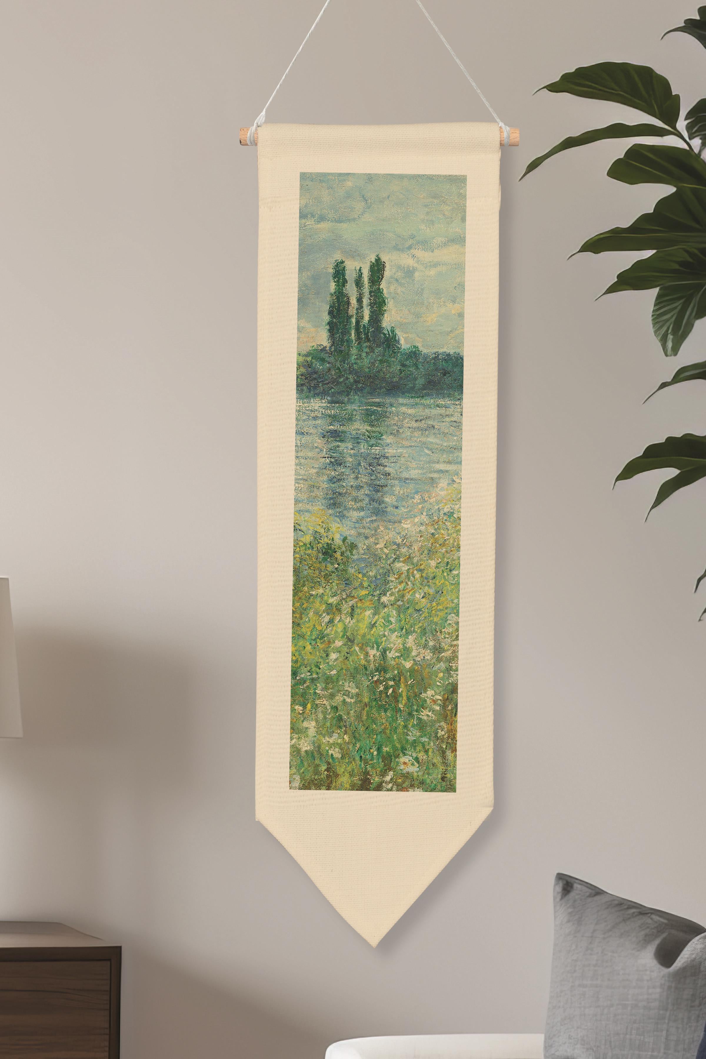 Duvar Halısı Pinterest Oda Dekoru, Monet Sanat Serisi, 100cm Kanvas Flama Askılı Duvar Örtüsü NO:596