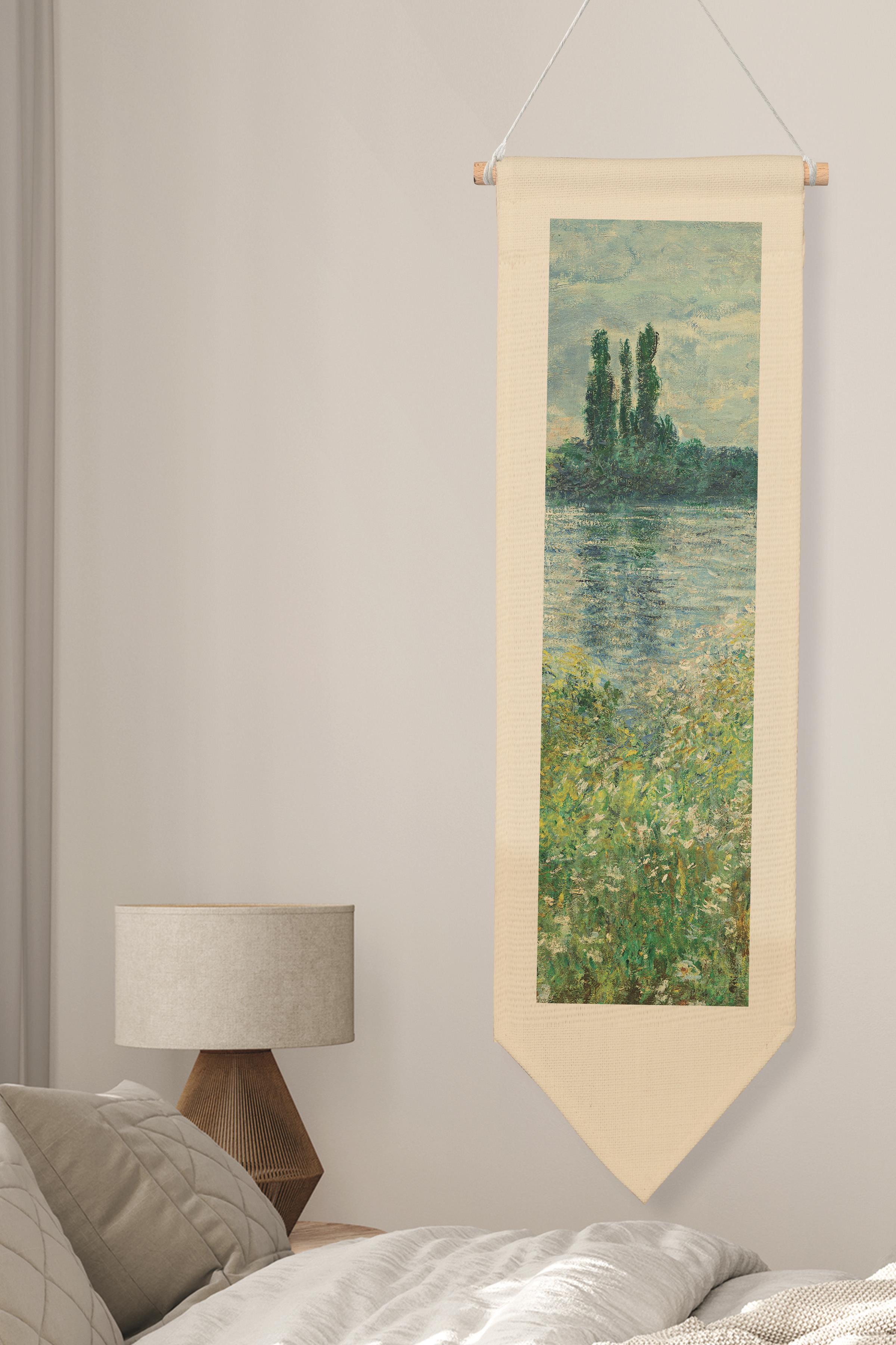 Duvar Halısı Pinterest Oda Dekoru, Monet Sanat Serisi, 100cm Kanvas Flama Askılı Duvar Örtüsü NO:596