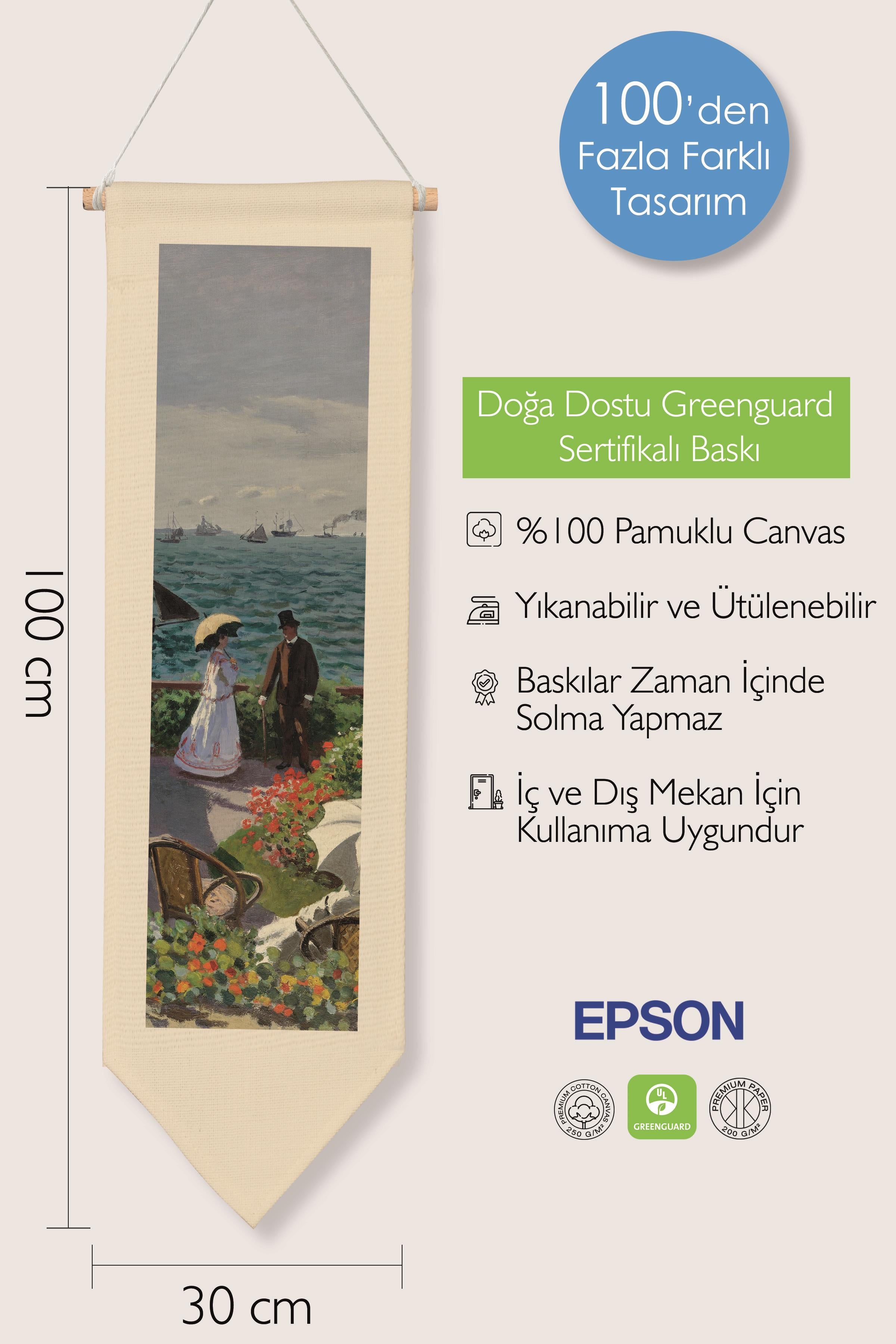 Duvar Halısı Pinterest Oda Dekoru, Monet Sanat Serisi, 100cm Kanvas Flama Askılı Duvar Örtüsü NO:599