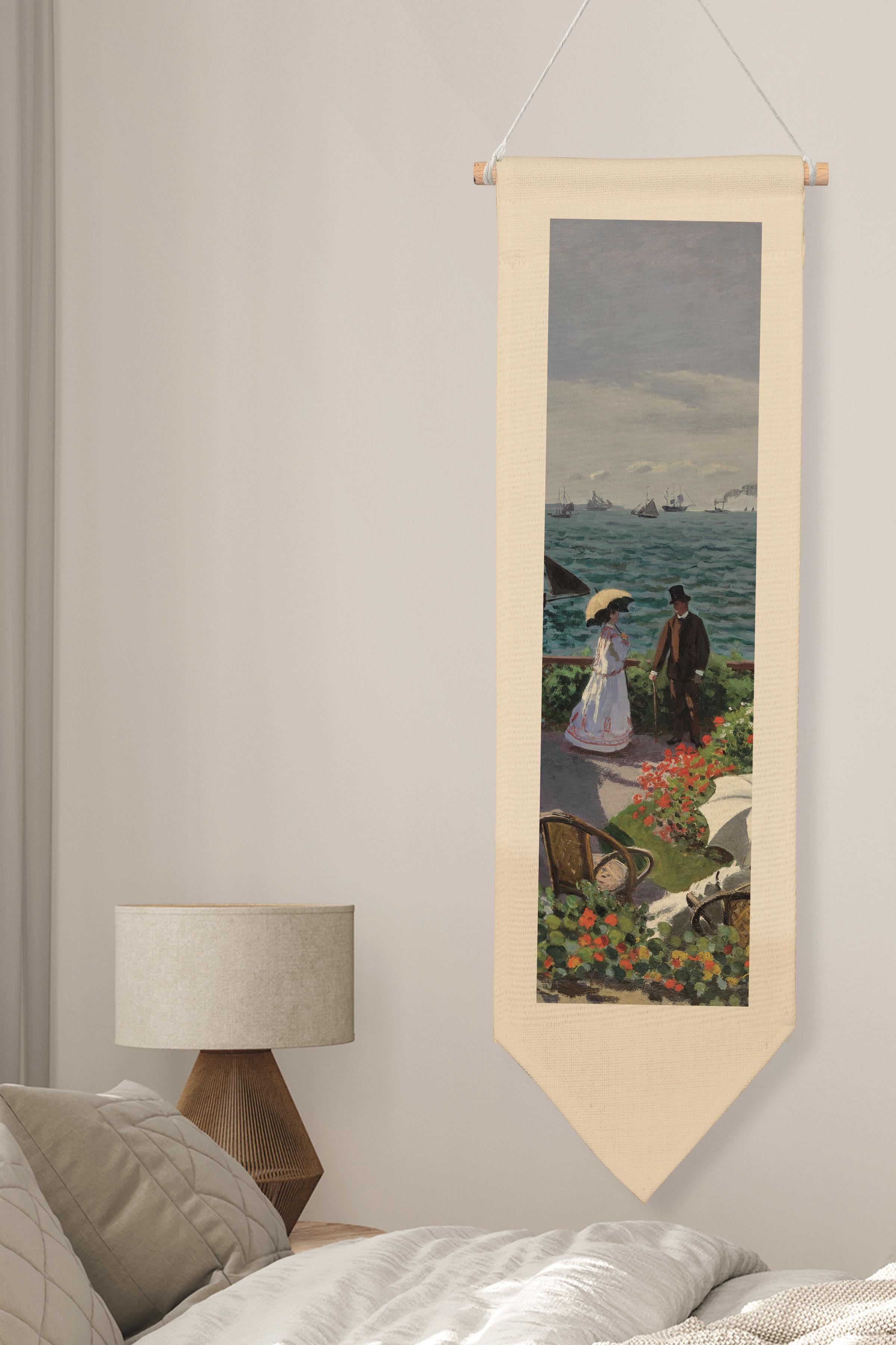 Duvar Halısı Pinterest Oda Dekoru, Monet Sanat Serisi, 100cm Kanvas Flama Askılı Duvar Örtüsü NO:599