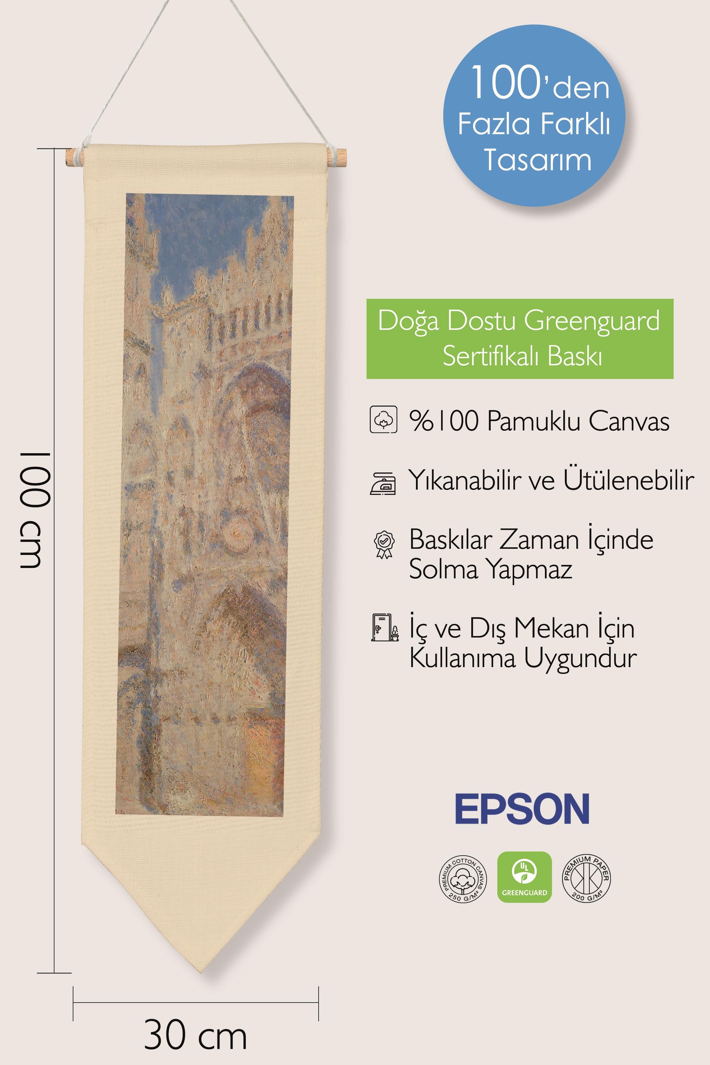 Duvar Halısı Pinterest Oda Dekoru, Monet Sanat Serisi, 100cm Kanvas Flama Askılı Duvar Örtüsü NO:600