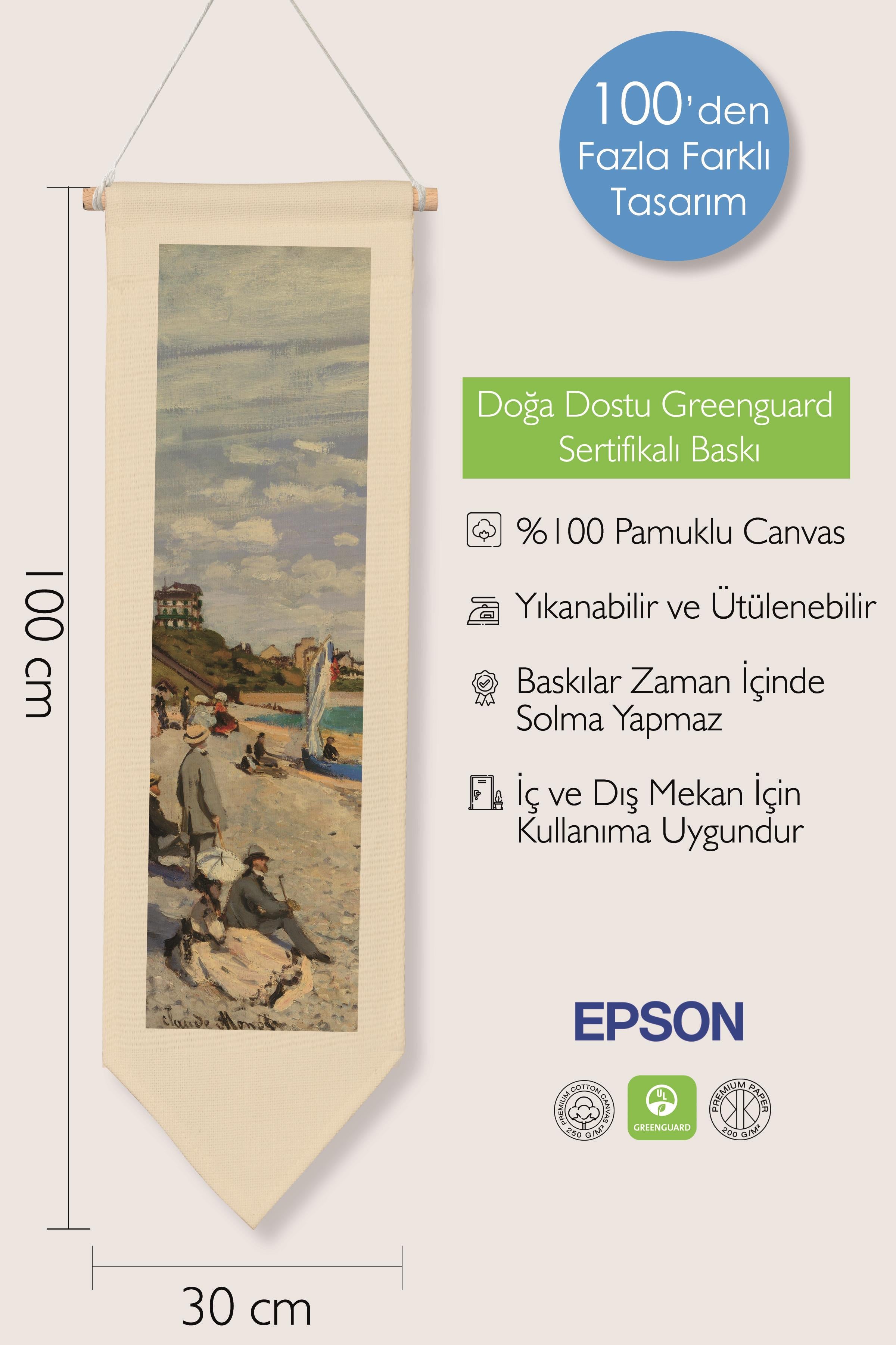 Duvar Halısı Pinterest Oda Dekoru, Monet Sanat Serisi, 100cm Kanvas Flama Askılı Duvar Örtüsü NO:601