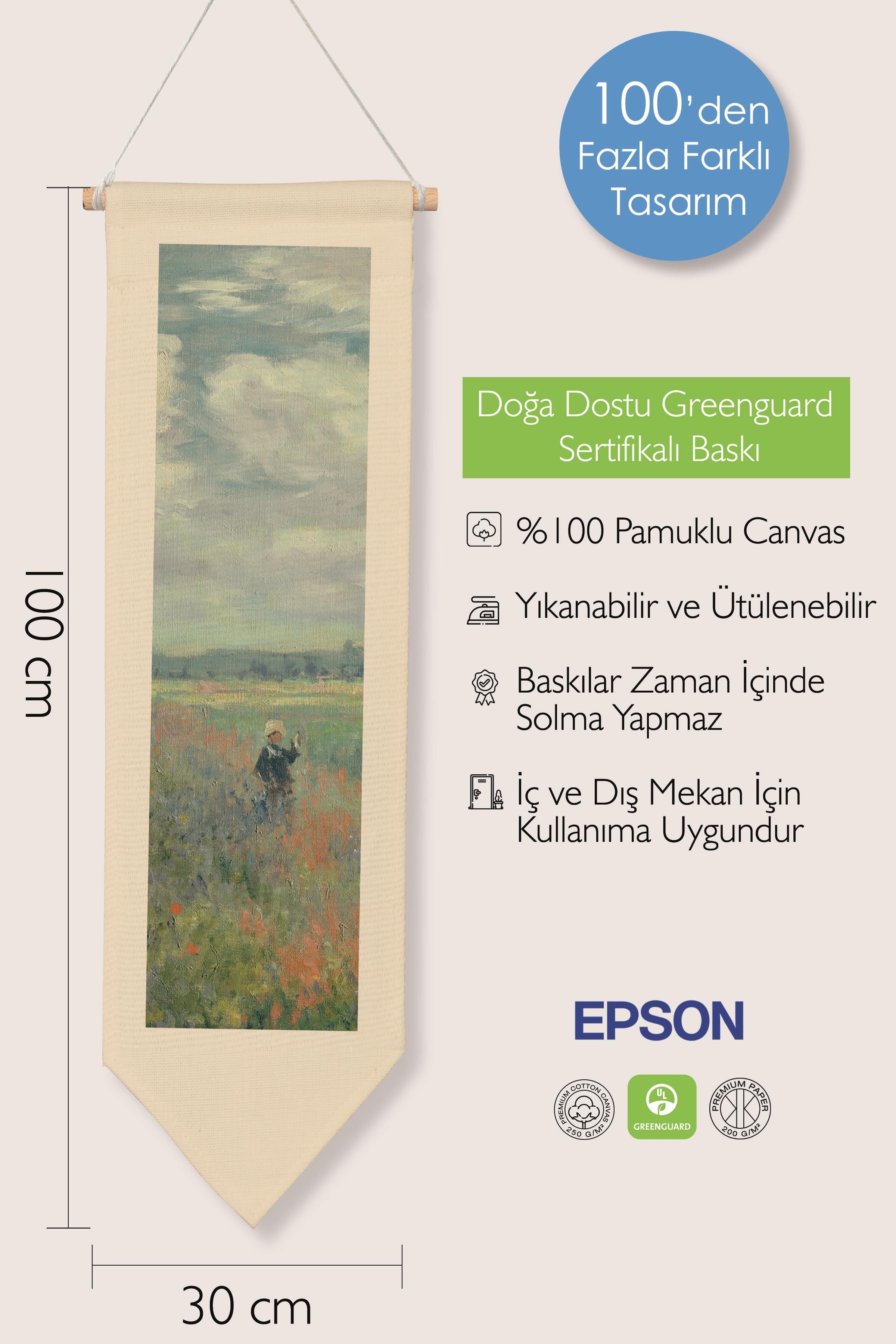 Duvar Halısı Pinterest Oda Dekoru, Monet Sanat Serisi, 100cm Kanvas Flama Askılı Duvar Örtüsü NO:603