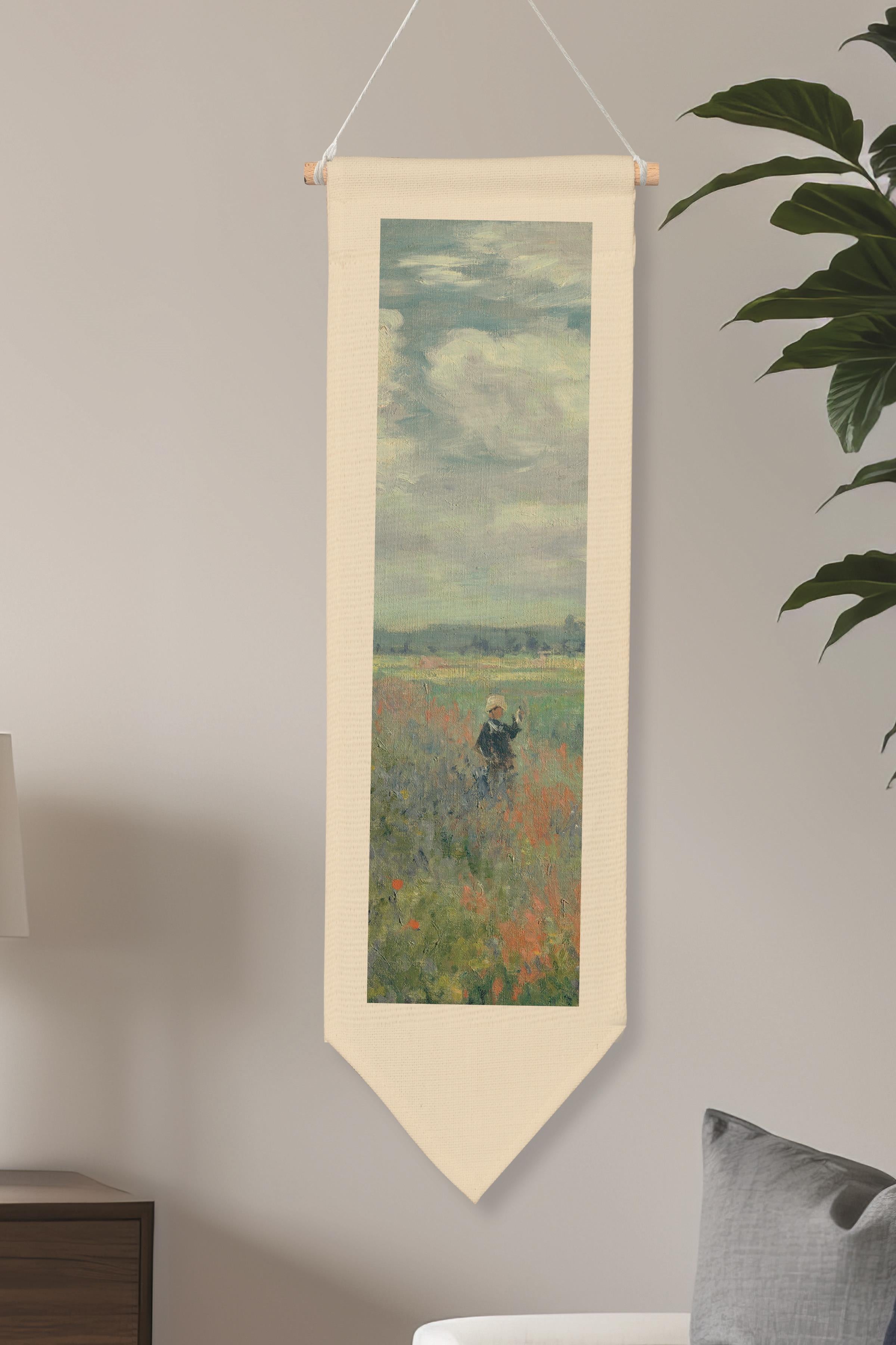 Duvar Halısı Pinterest Oda Dekoru, Monet Sanat Serisi, 100cm Kanvas Flama Askılı Duvar Örtüsü NO:603