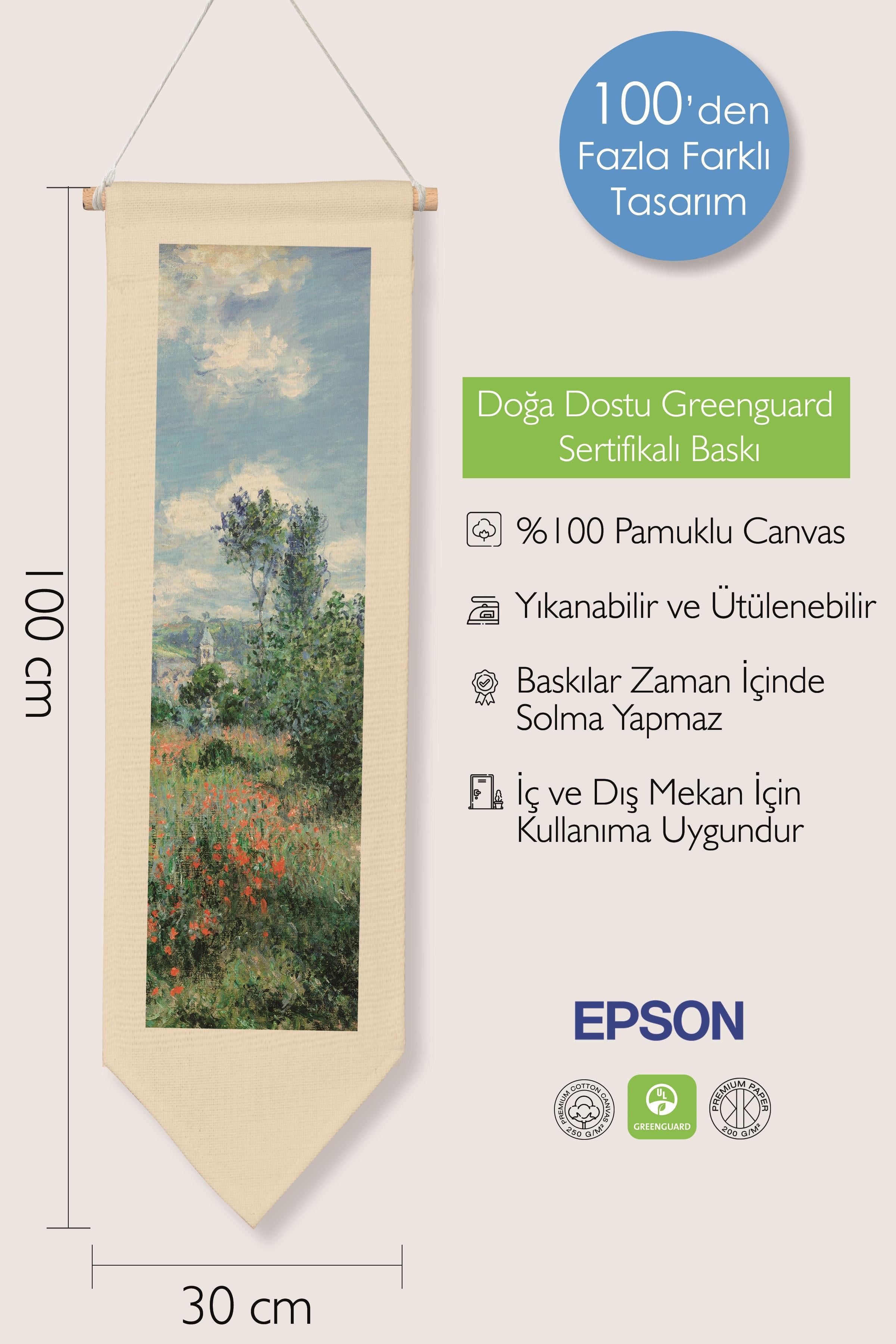 Duvar Halısı Pinterest Oda Dekoru, Monet Sanat Serisi, 100cm Kanvas Flama Askılı Duvar Örtüsü NO:604