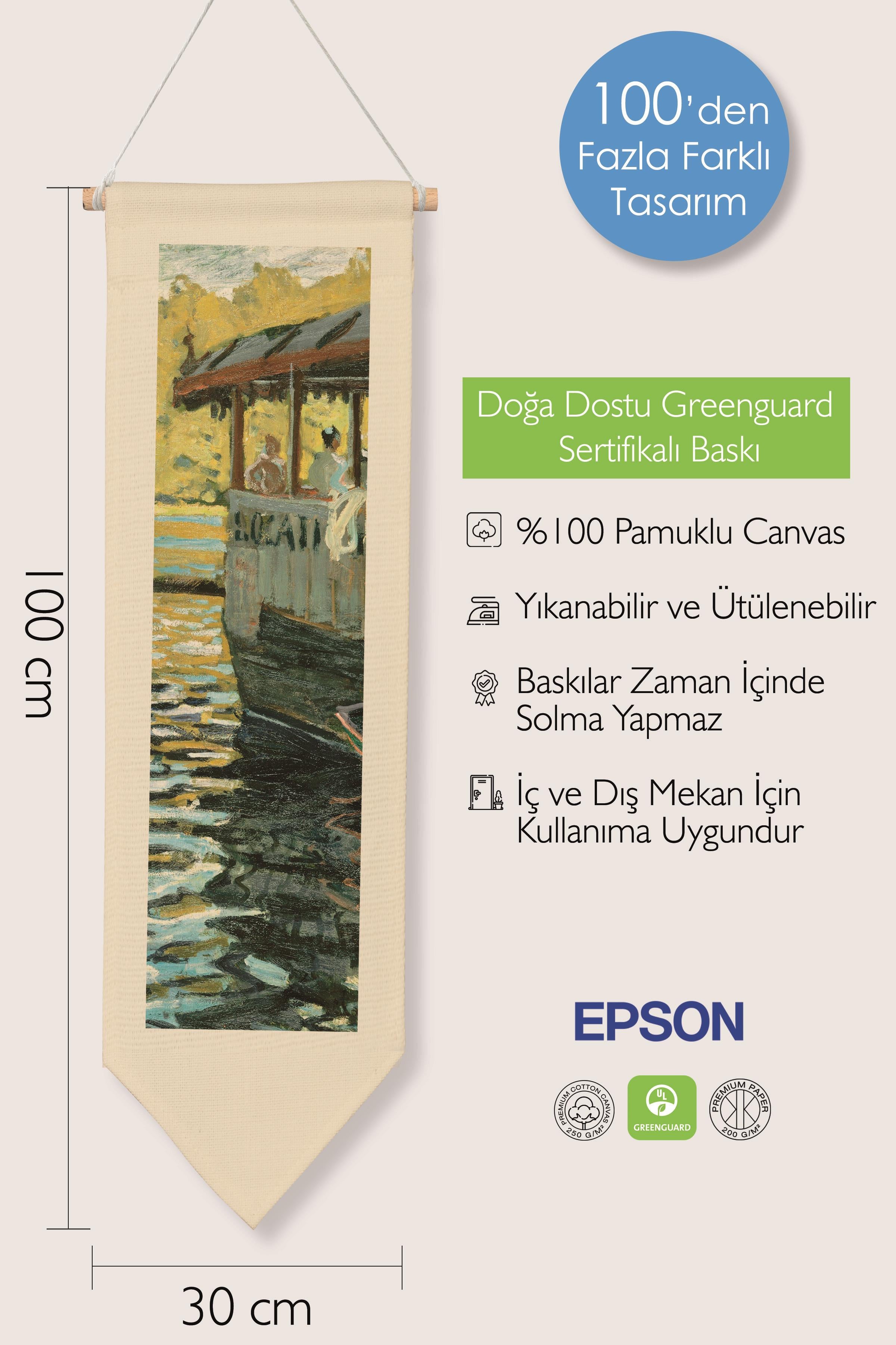 Duvar Halısı Pinterest Oda Dekoru, Monet Sanat Serisi, 100cm Kanvas Flama Askılı Duvar Örtüsü NO:606