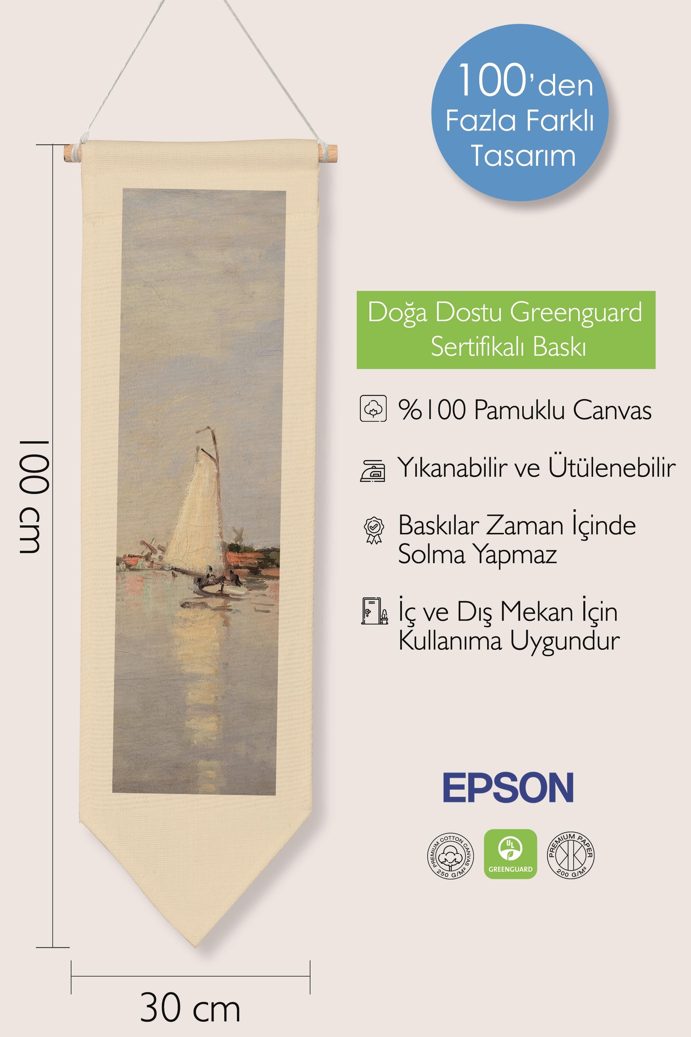 Duvar Halısı Pinterest Oda Dekoru, Monet Sanat Serisi, 100cm Kanvas Flama Askılı Duvar Örtüsü NO:607