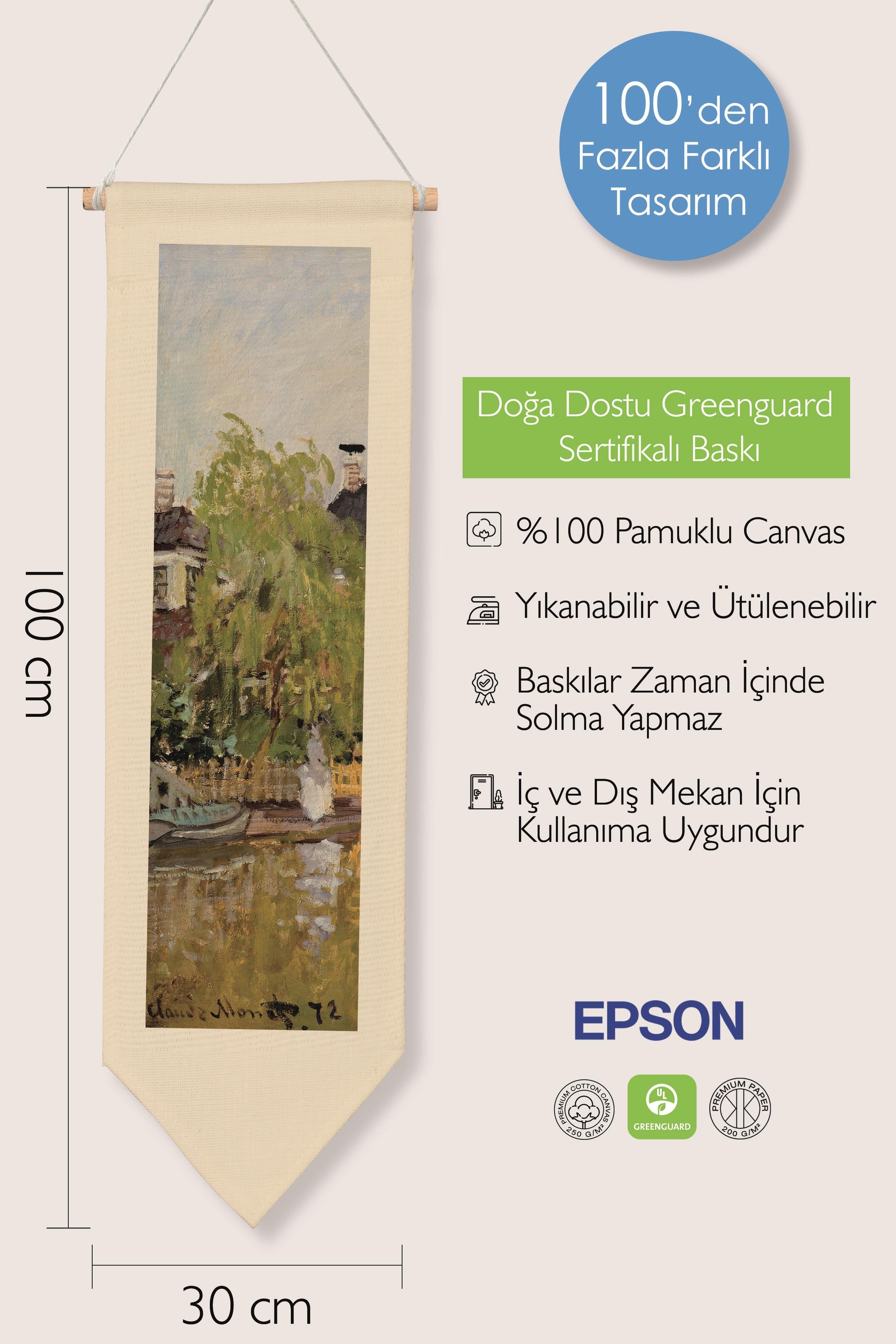 Duvar Halısı Pinterest Oda Dekoru, Monet Sanat Serisi, 100cm Kanvas Flama Askılı Duvar Örtüsü NO:608