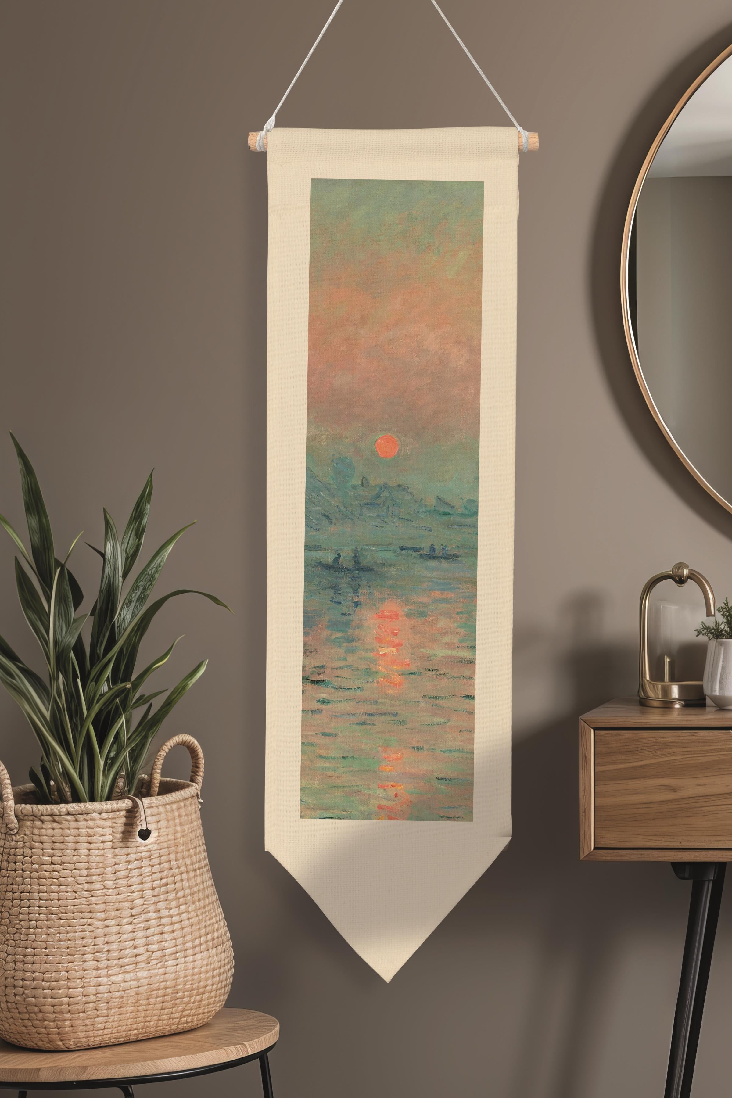 Duvar Halısı Pinterest Oda Dekoru, Monet Sanat Serisi, 100cm Kanvas Flama Askılı Duvar Örtüsü NO:609