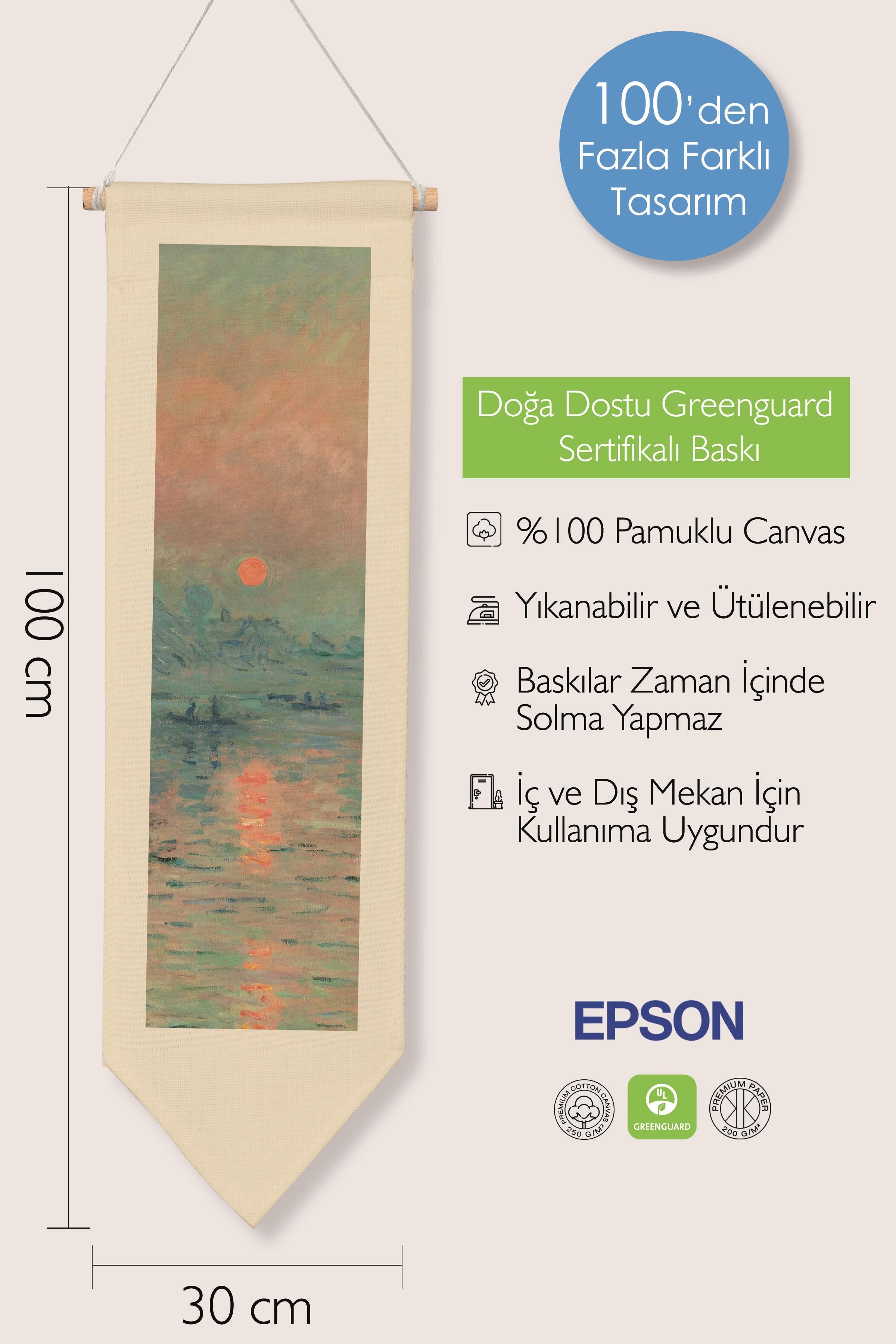 Duvar Halısı Pinterest Oda Dekoru, Monet Sanat Serisi, 100cm Kanvas Flama Askılı Duvar Örtüsü NO:609