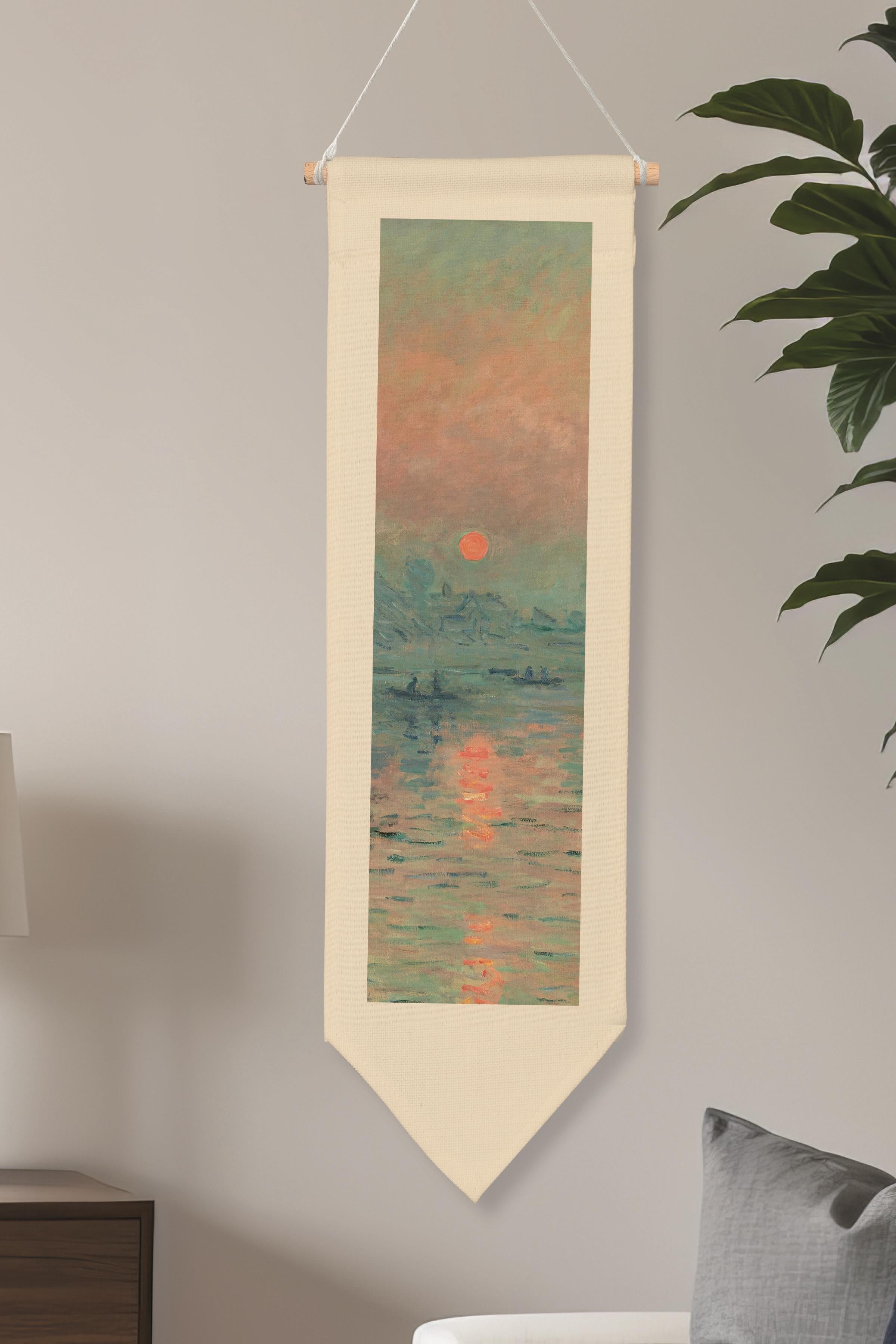 Duvar Halısı Pinterest Oda Dekoru, Monet Sanat Serisi, 100cm Kanvas Flama Askılı Duvar Örtüsü NO:609