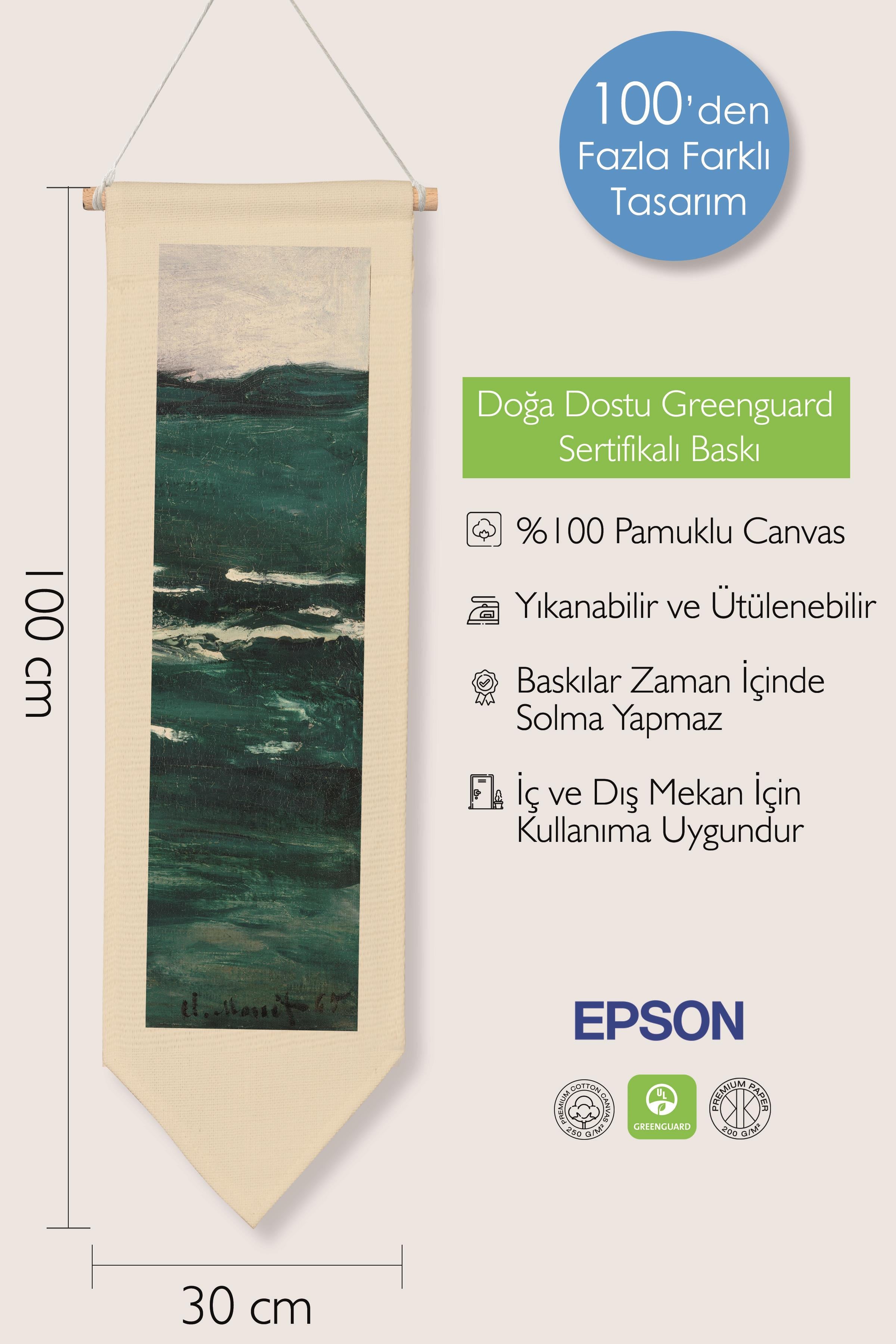 Duvar Halısı Pinterest Oda Dekoru, Monet Sanat Serisi, 100cm Kanvas Flama Askılı Duvar Örtüsü NO:611