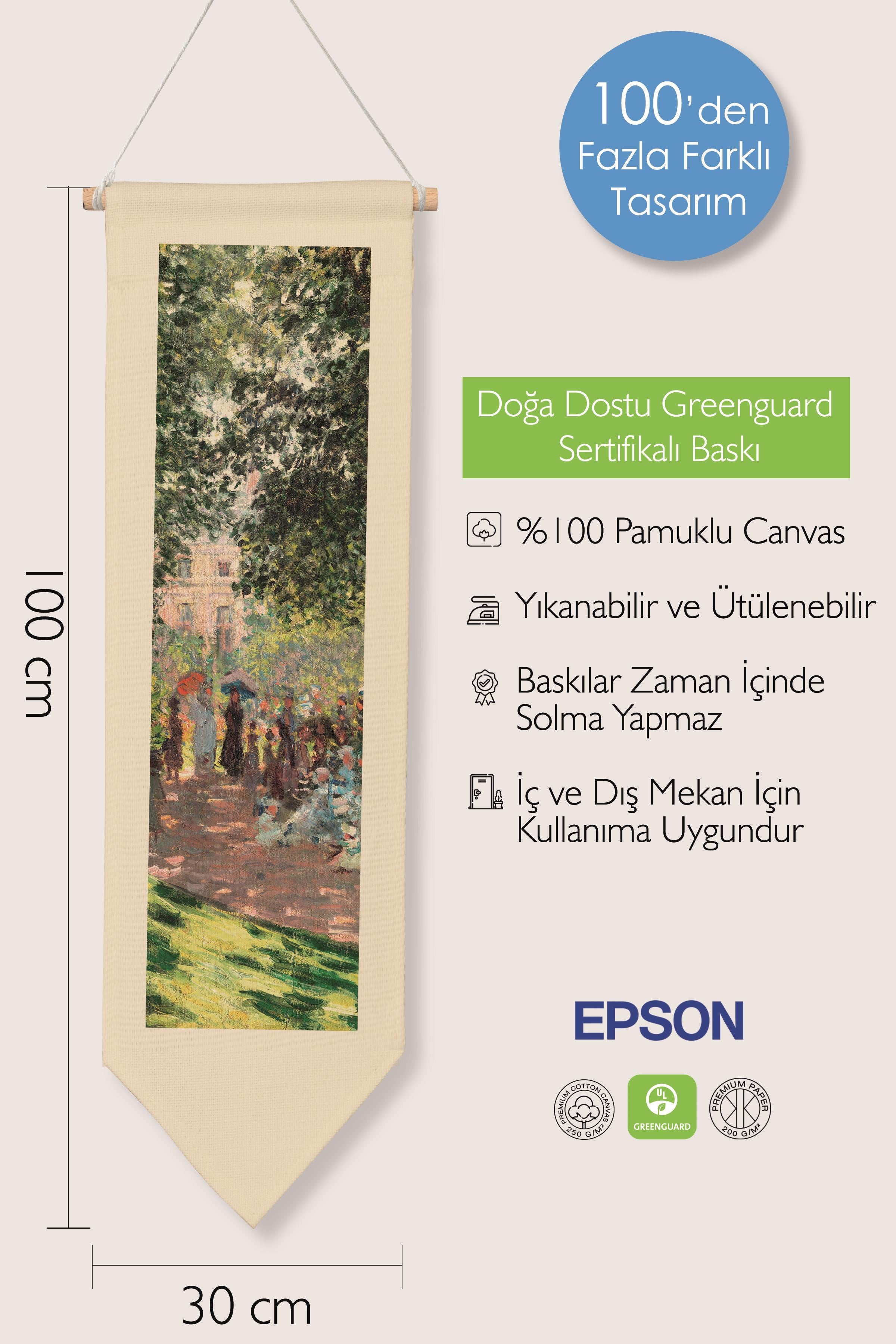 Duvar Halısı Pinterest Oda Dekoru, Monet Sanat Serisi, 100cm Kanvas Flama Askılı Duvar Örtüsü NO:612