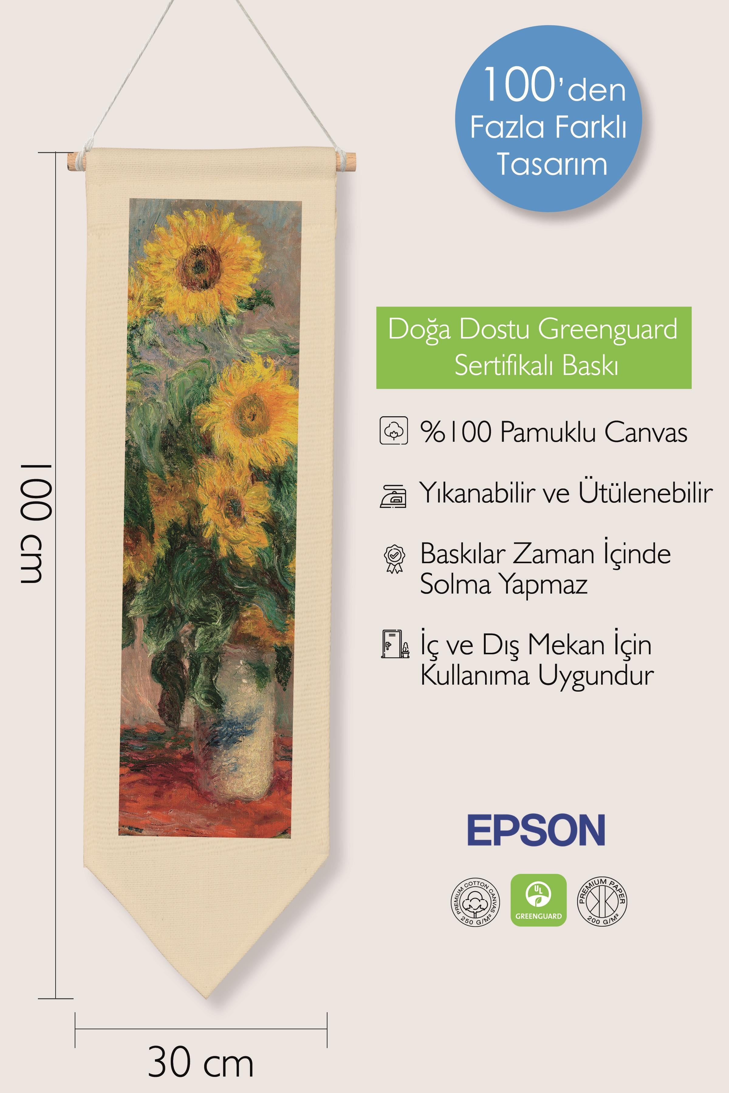 Duvar Halısı Pinterest Oda Dekoru, Monet Sanat Serisi, 100cm Kanvas Flama Askılı Duvar Örtüsü NO:614