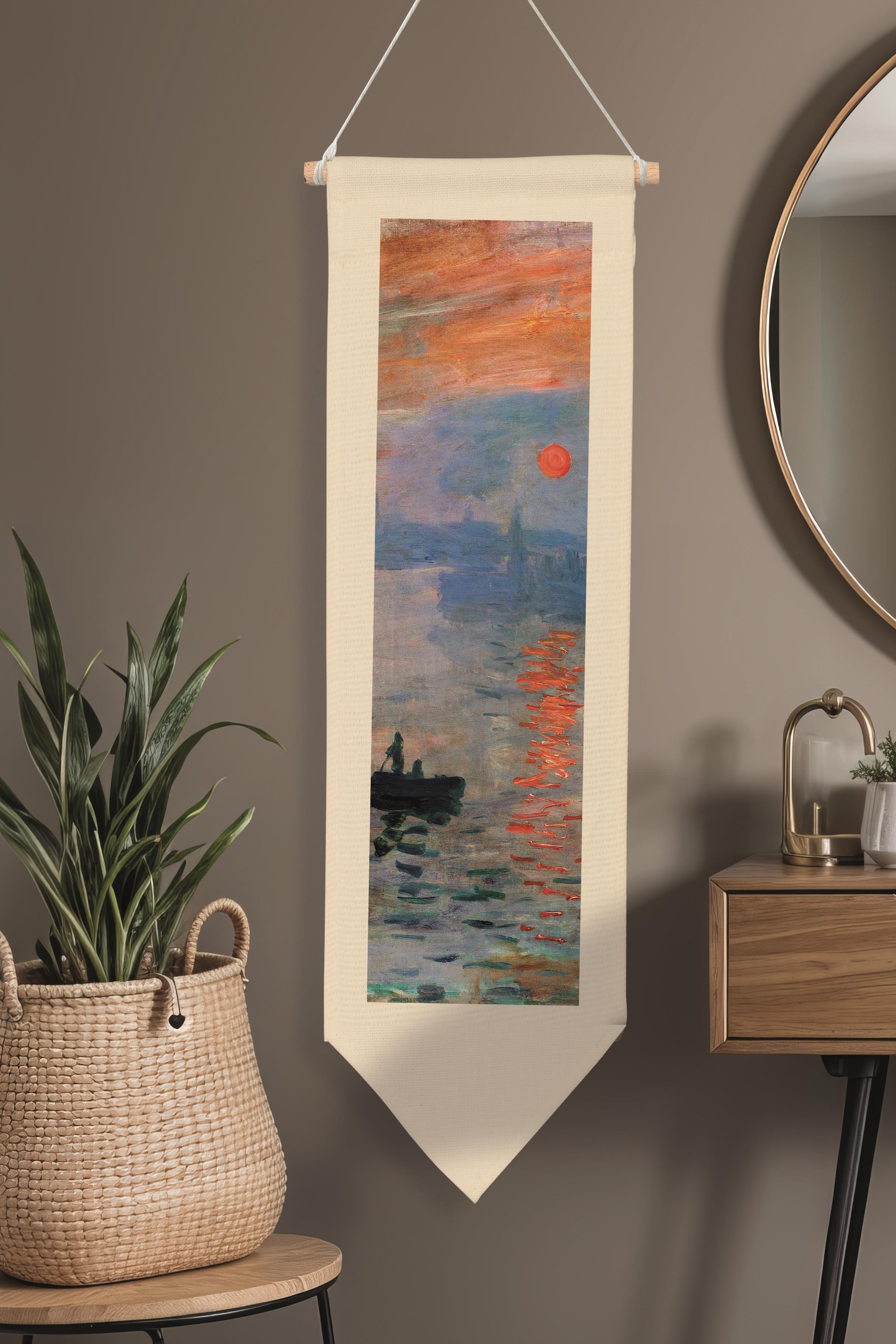 Duvar Halısı Pinterest Oda Dekoru, Monet Sanat Serisi, 100cm Kanvas Flama Askılı Duvar Örtüsü NO:616