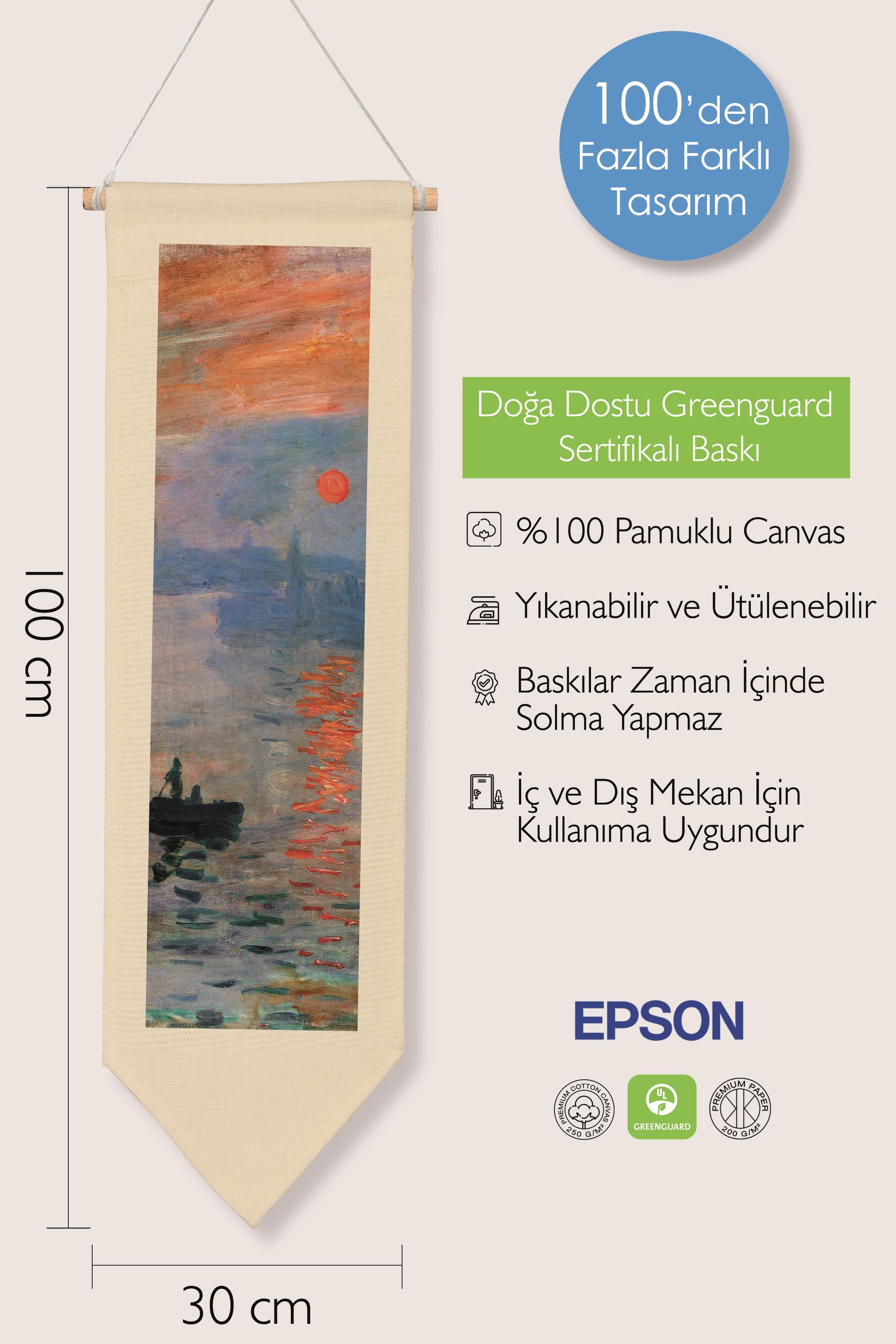 Duvar Halısı Pinterest Oda Dekoru, Monet Sanat Serisi, 100cm Kanvas Flama Askılı Duvar Örtüsü NO:616