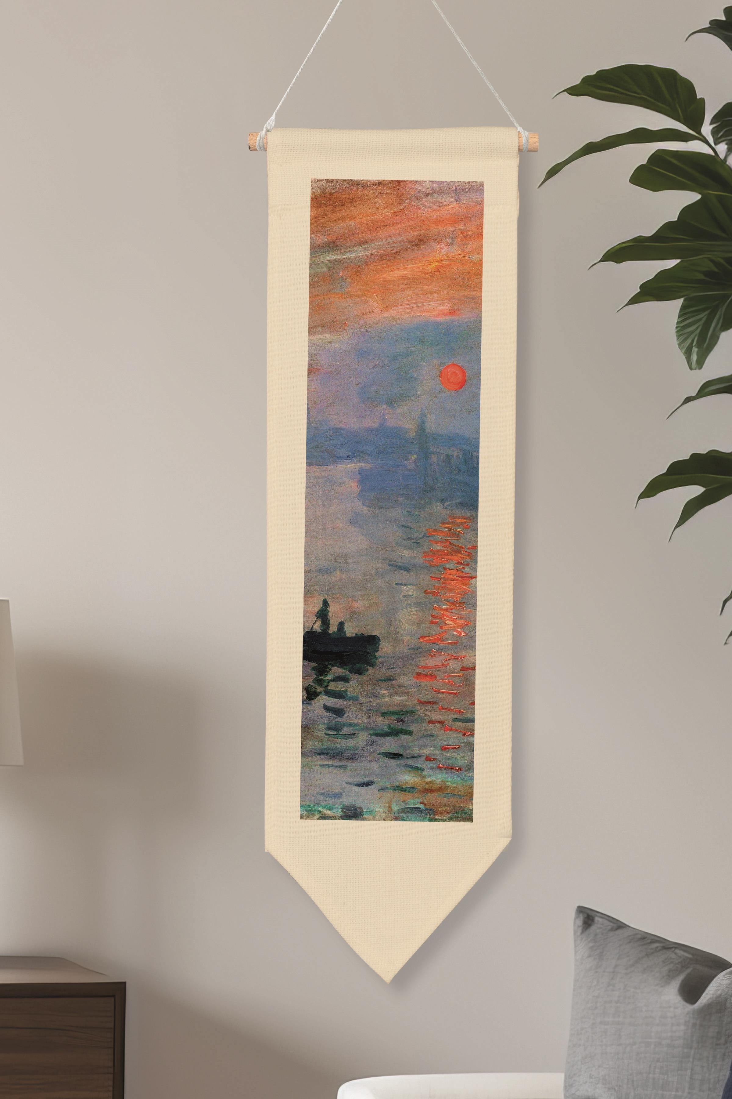 Duvar Halısı Pinterest Oda Dekoru, Monet Sanat Serisi, 100cm Kanvas Flama Askılı Duvar Örtüsü NO:616