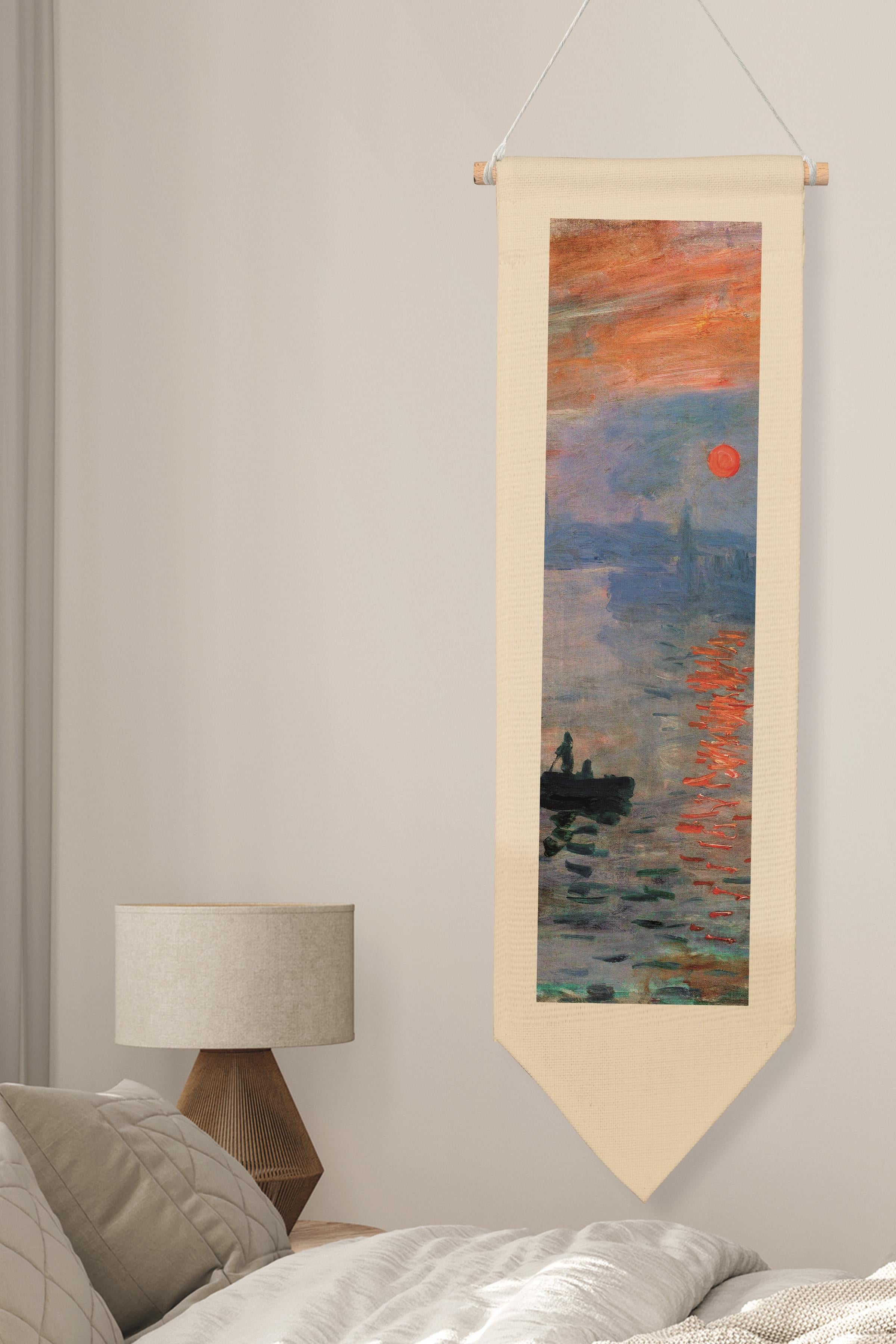 Duvar Halısı Pinterest Oda Dekoru, Monet Sanat Serisi, 100cm Kanvas Flama Askılı Duvar Örtüsü NO:616