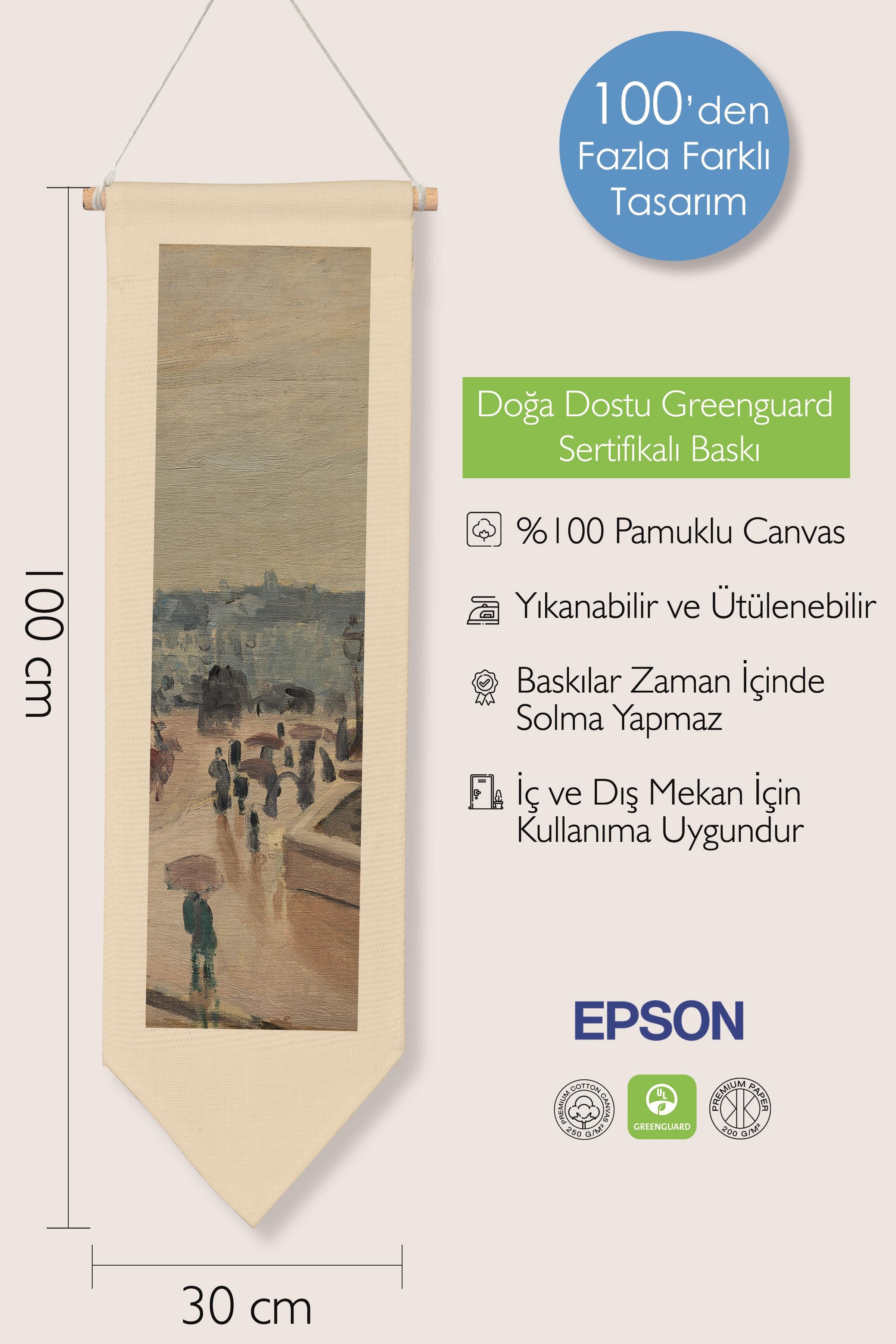 Duvar Halısı Pinterest Oda Dekoru, Monet Sanat Serisi, 100cm Kanvas Flama Askılı Duvar Örtüsü NO:617