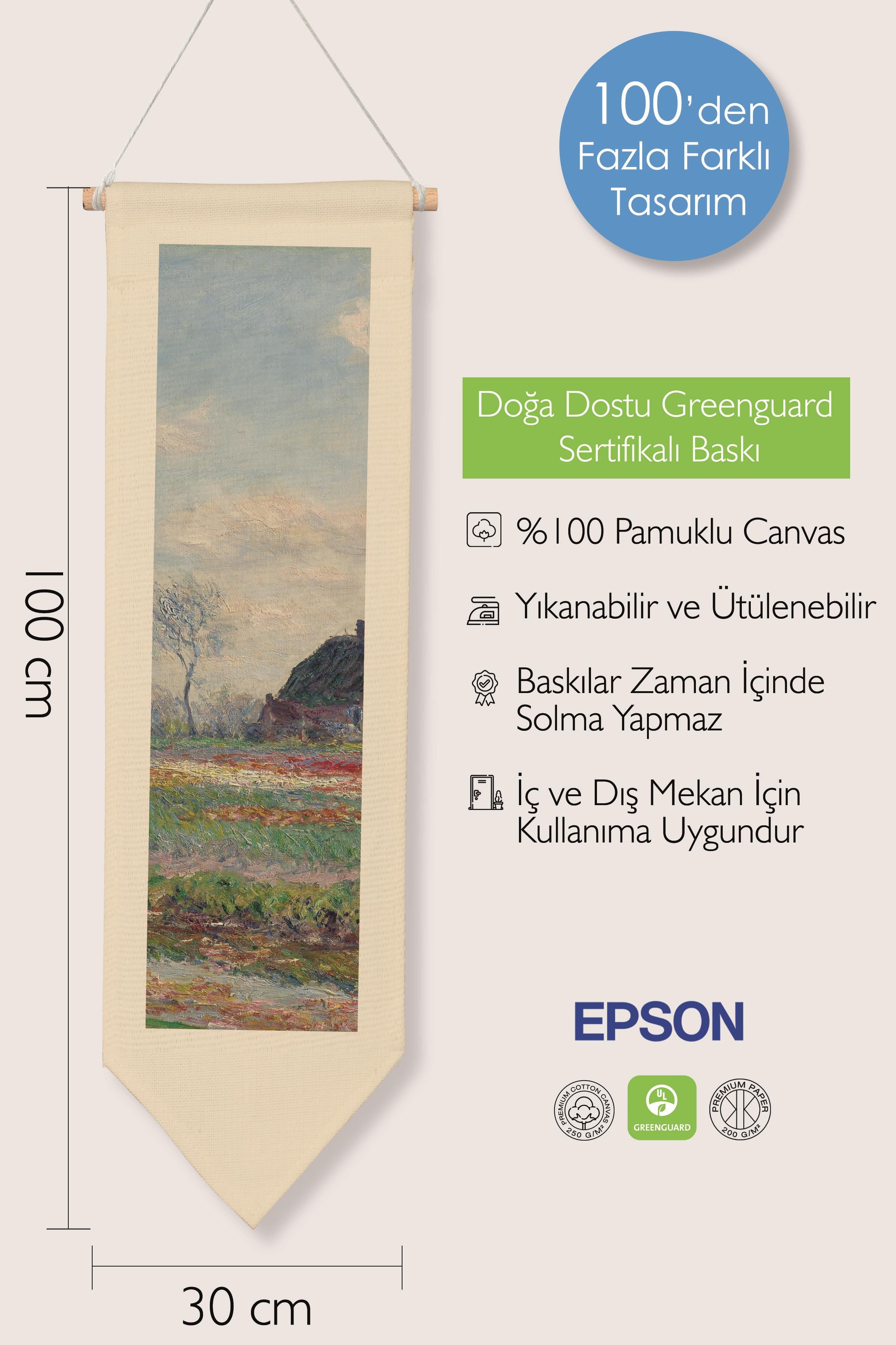 Duvar Halısı Pinterest Oda Dekoru, Monet Sanat Serisi, 100cm Kanvas Flama Askılı Duvar Örtüsü NO:618