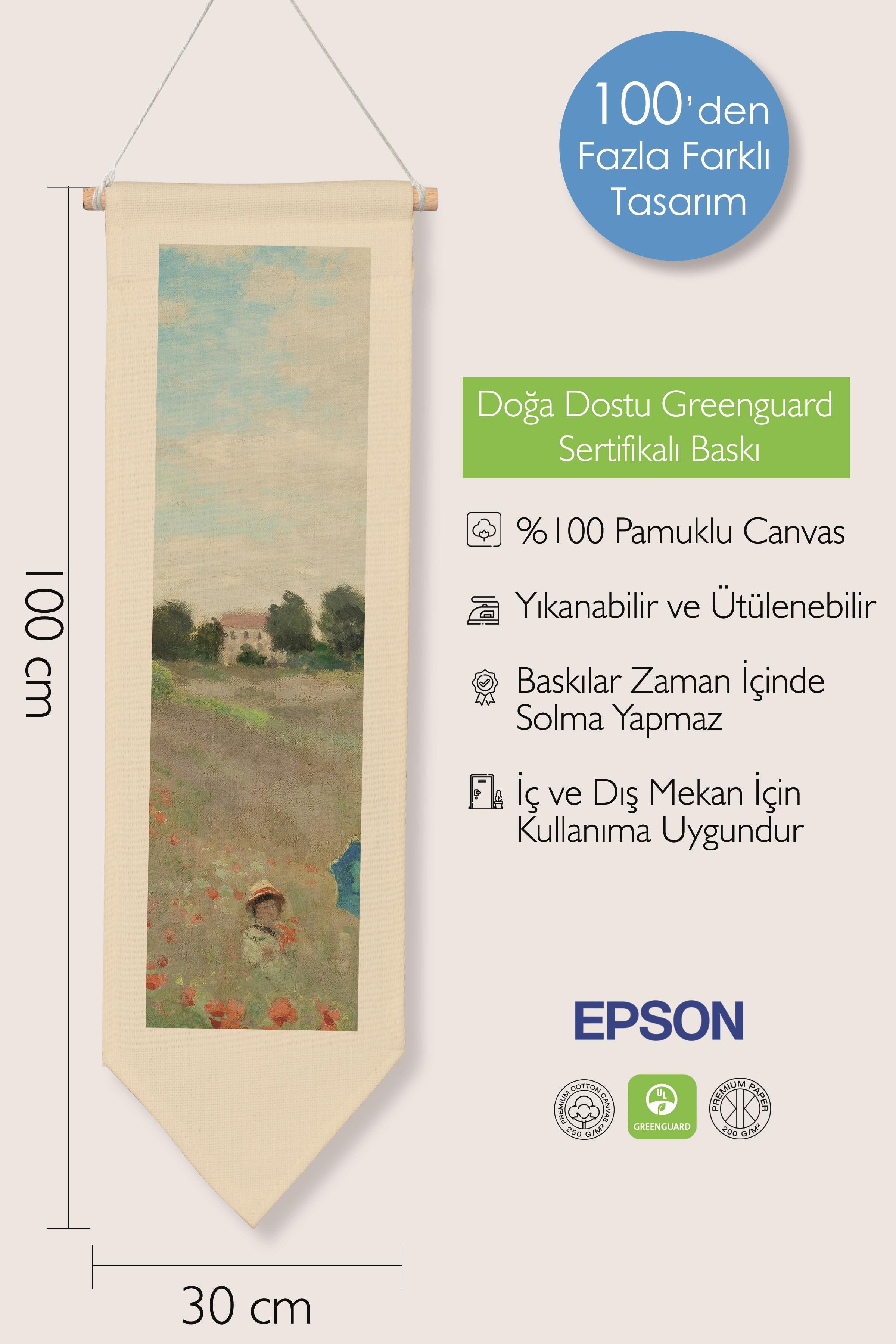 Duvar Halısı Pinterest Oda Dekoru, Monet Sanat Serisi, 100cm Kanvas Flama Askılı Duvar Örtüsü NO:619