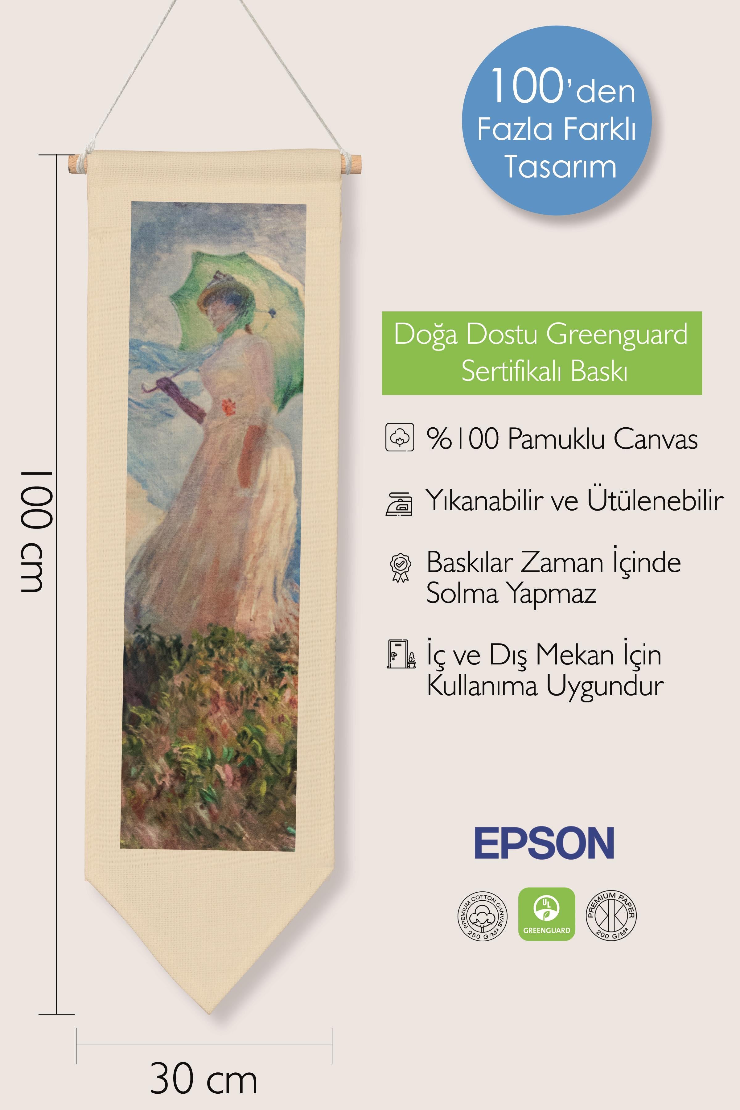 Duvar Halısı Pinterest Oda Dekoru, Monet Sanat Serisi, 100cm Kanvas Flama Askılı Duvar Örtüsü NO:621