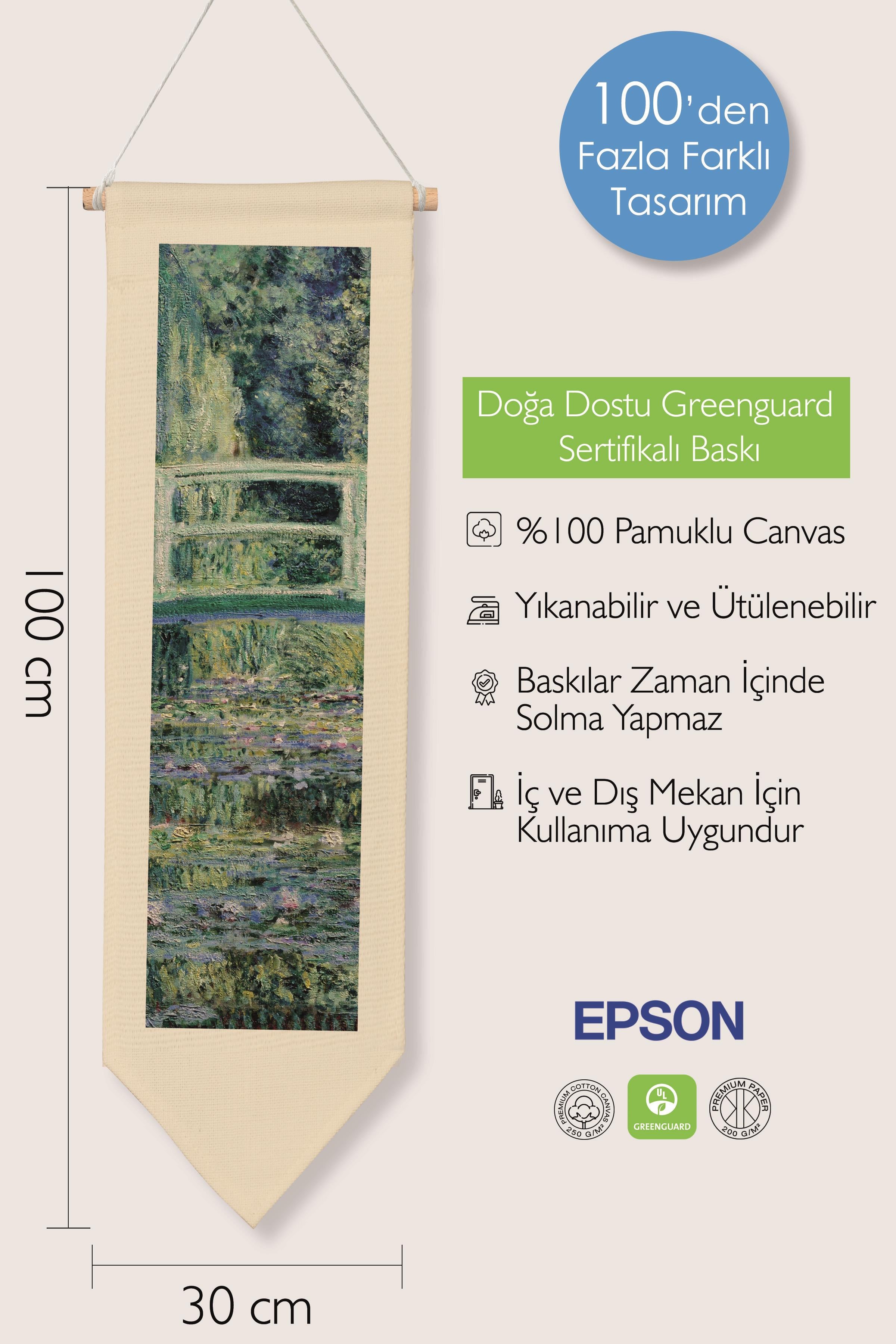 Duvar Halısı Pinterest Oda Dekoru, Monet Sanat Serisi, 100cm Kanvas Flama Askılı Duvar Örtüsü NO:622