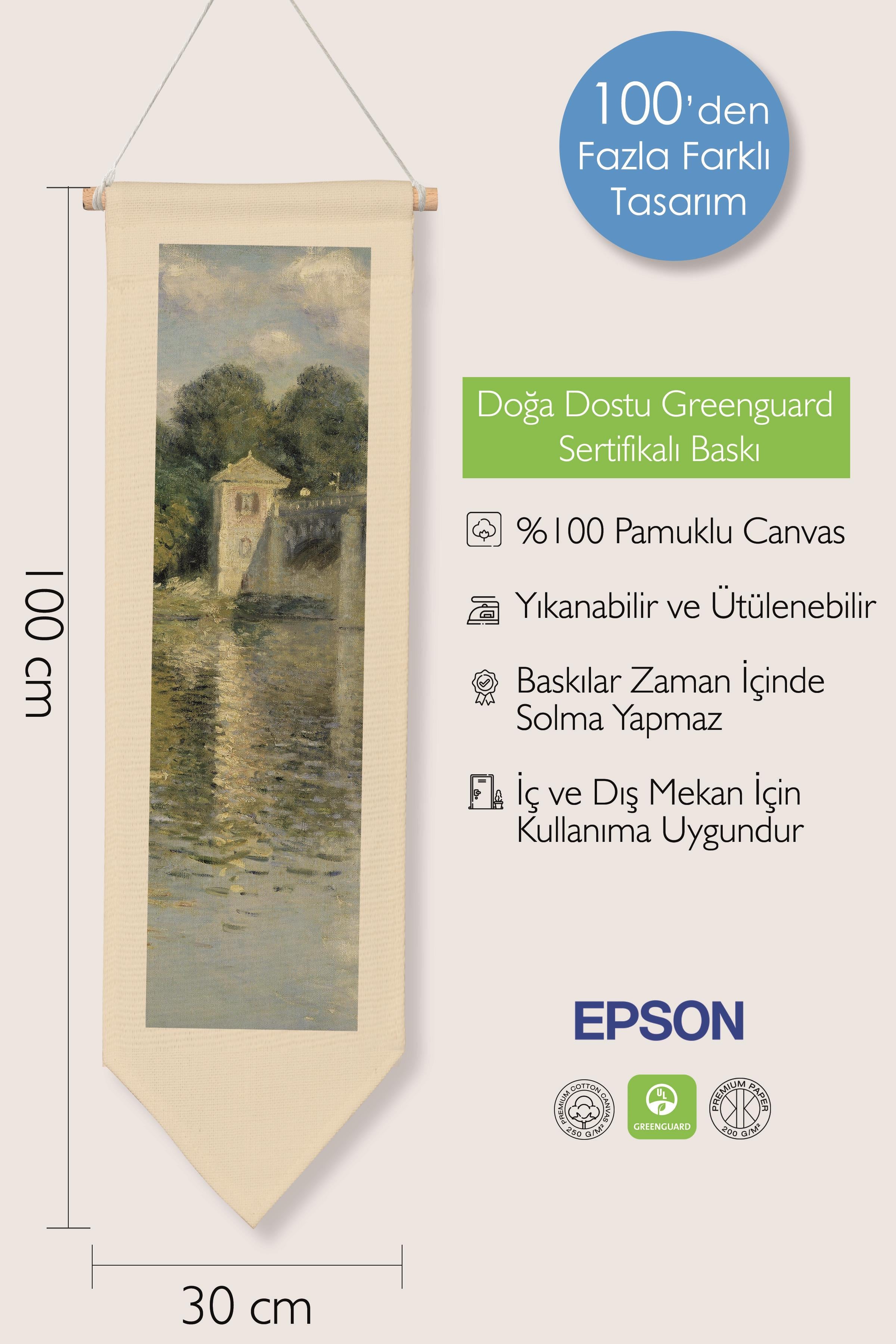 Duvar Halısı Pinterest Oda Dekoru, Monet Sanat Serisi, 100cm Kanvas Flama Askılı Duvar Örtüsü NO:625