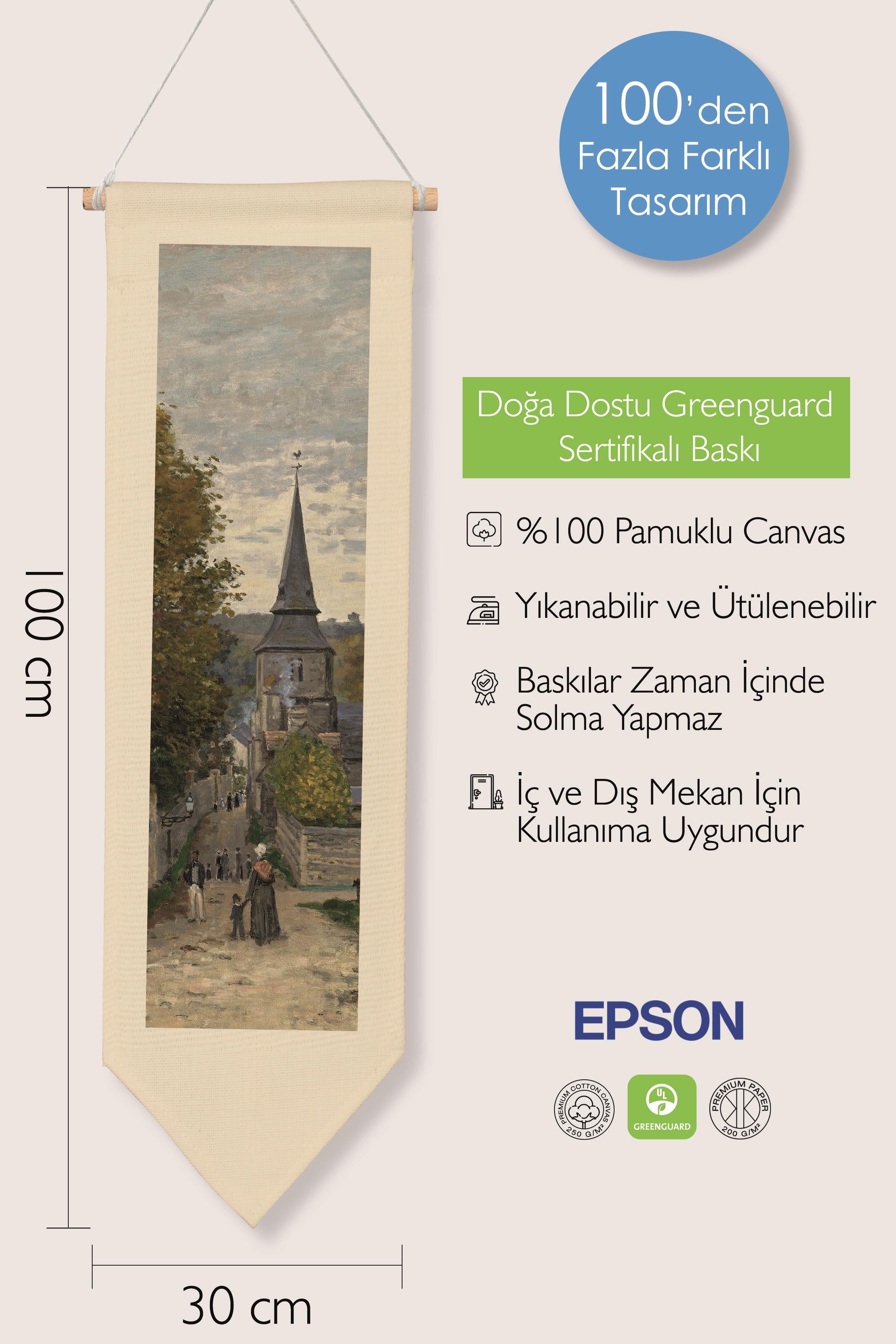 Duvar Halısı Pinterest Oda Dekoru, Monet Sanat Serisi, 100cm Kanvas Flama Askılı Duvar Örtüsü NO:627