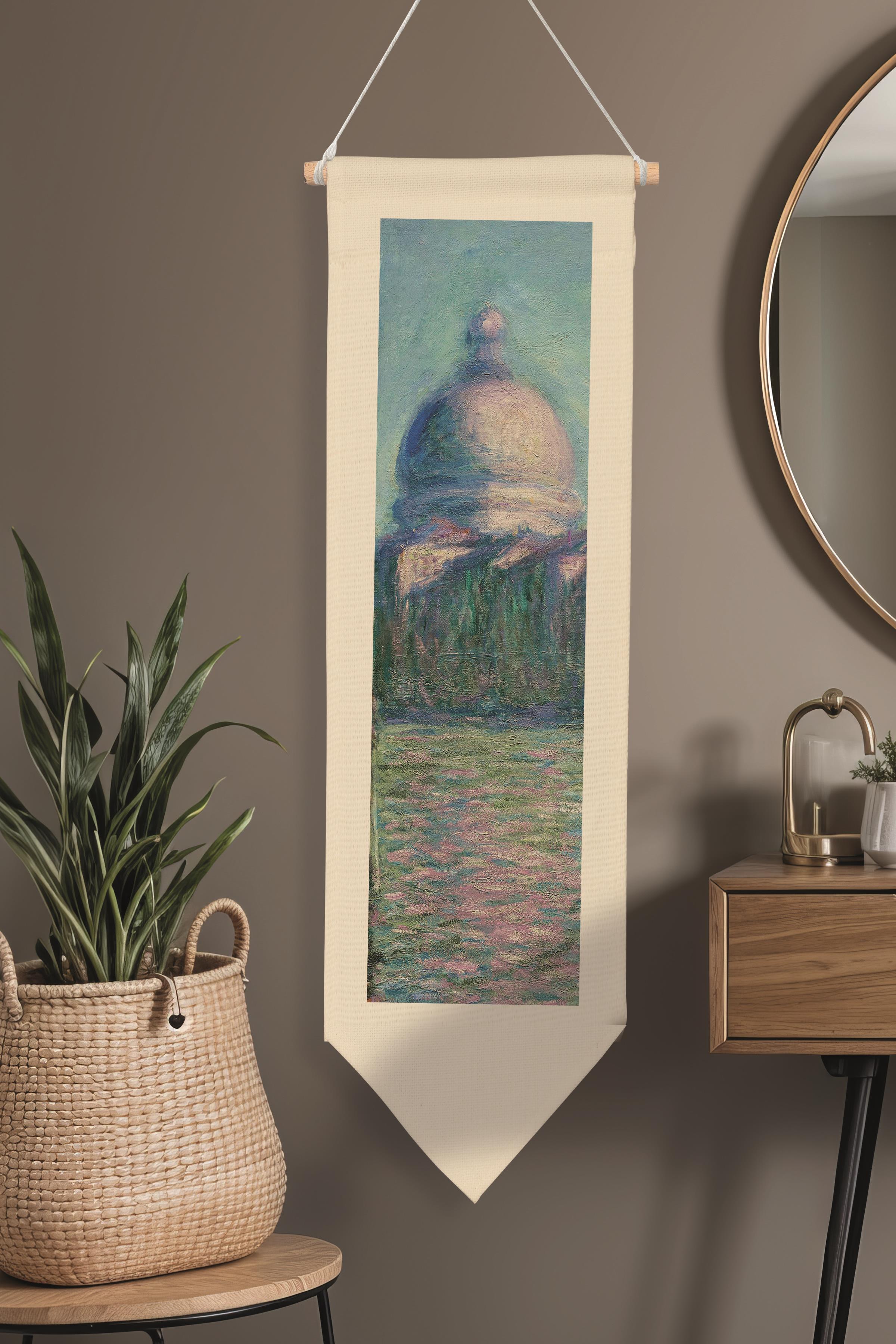 Duvar Halısı Pinterest Oda Dekoru, Monet Sanat Serisi, 100cm Kanvas Flama Askılı Duvar Örtüsü NO:628