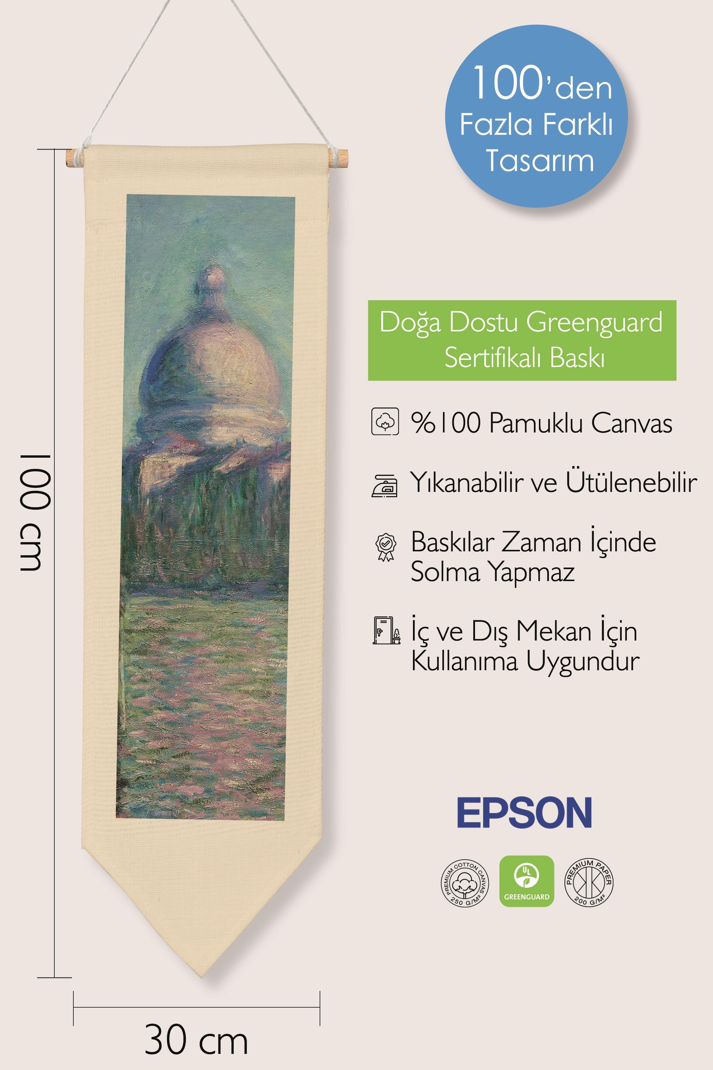 Duvar Halısı Pinterest Oda Dekoru, Monet Sanat Serisi, 100cm Kanvas Flama Askılı Duvar Örtüsü NO:628