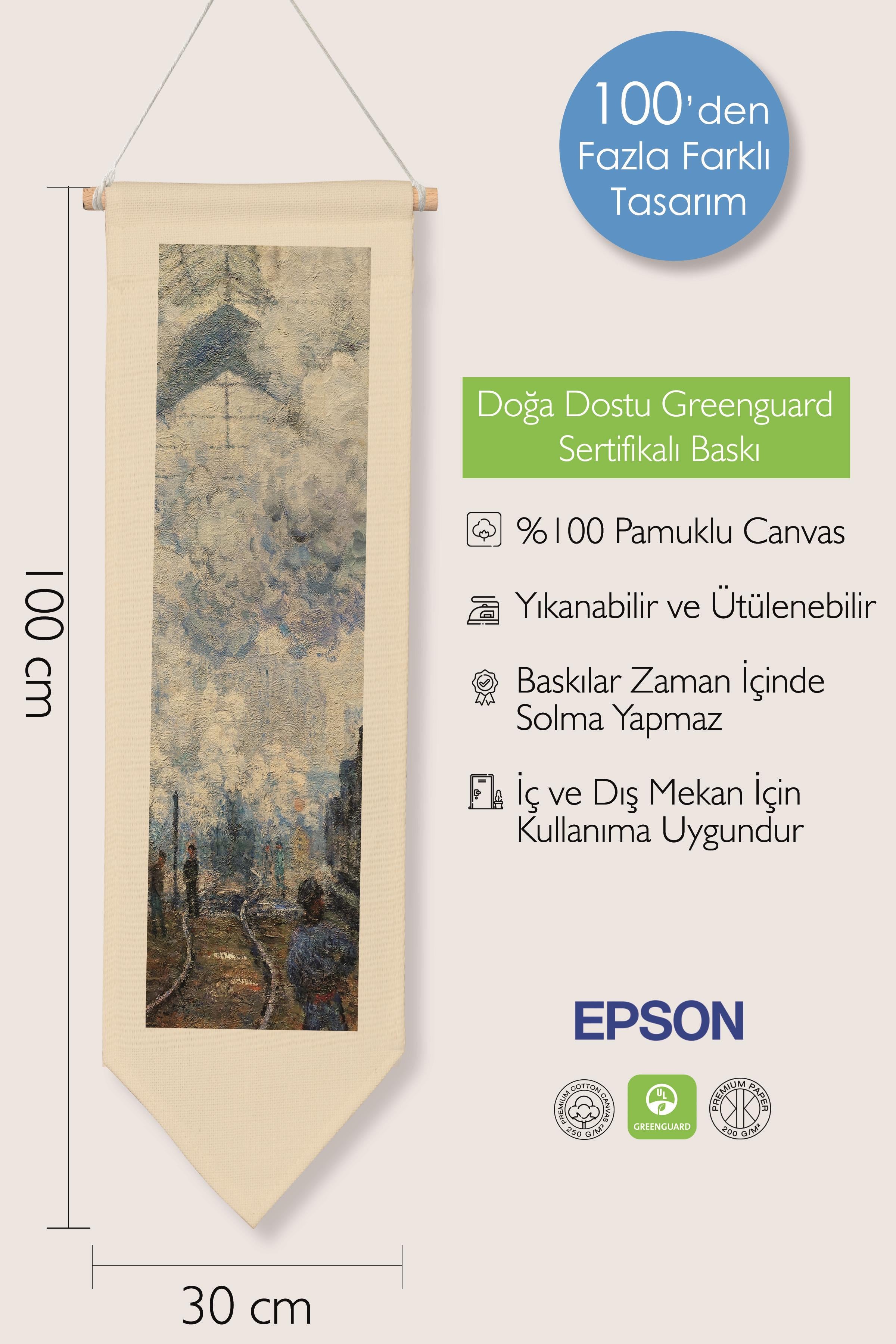 Duvar Halısı Pinterest Oda Dekoru, Monet Sanat Serisi, 100cm Kanvas Flama Askılı Duvar Örtüsü NO:629