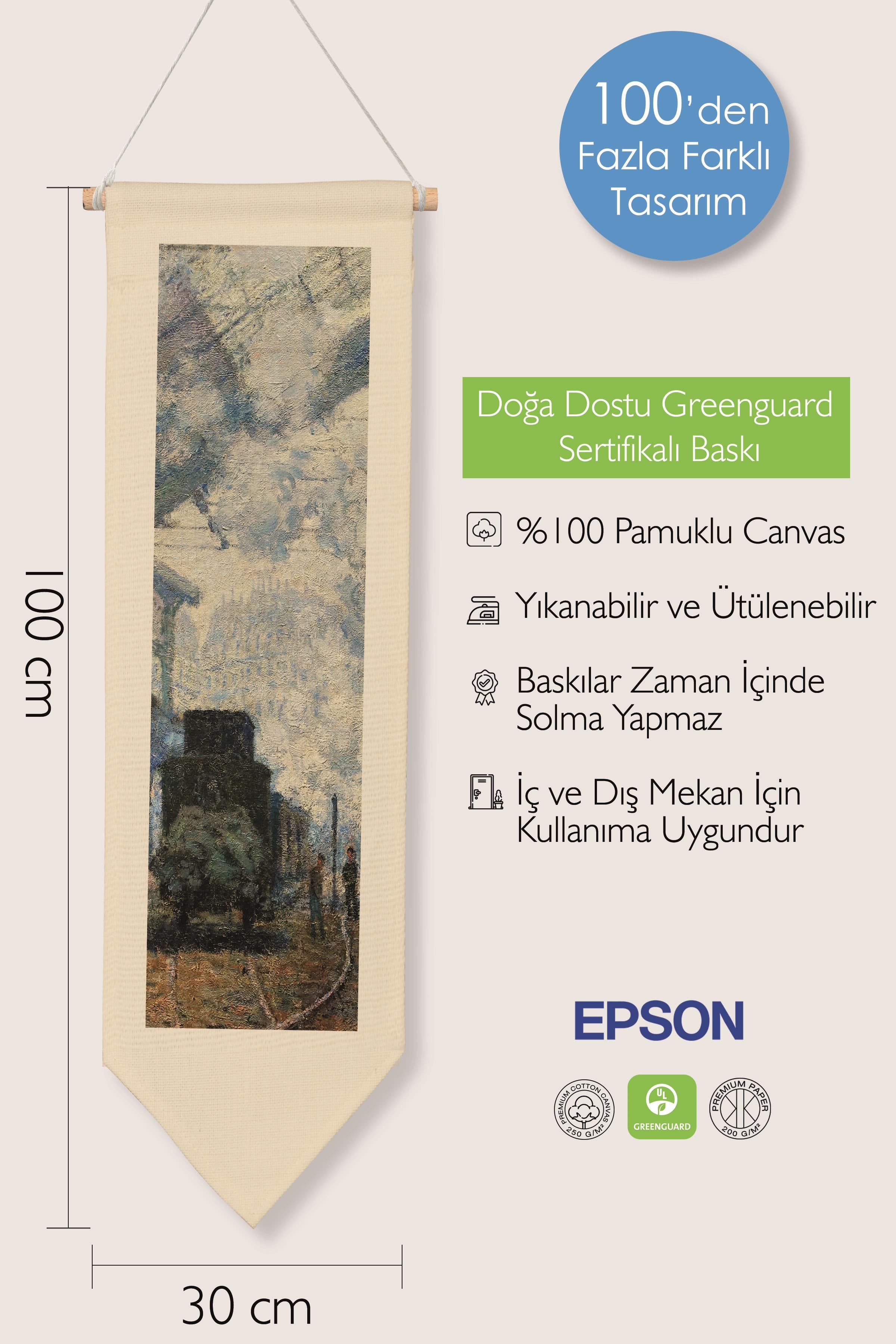 Duvar Halısı Pinterest Oda Dekoru, Monet Sanat Serisi, 100cm Kanvas Flama Askılı Duvar Örtüsü NO:630