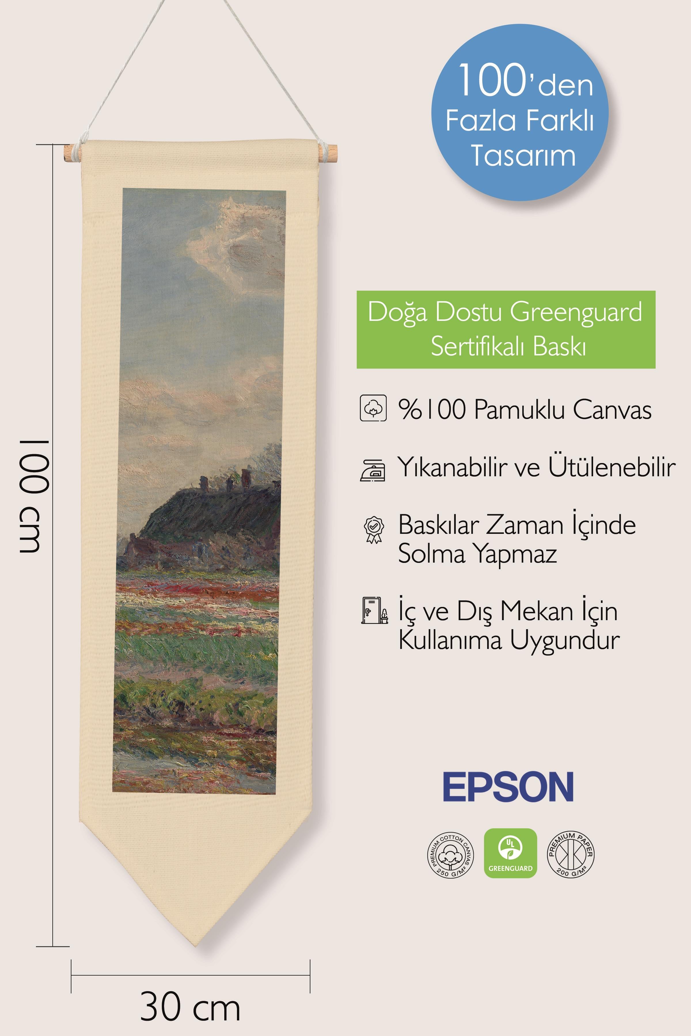 Duvar Halısı Pinterest Oda Dekoru, Monet Sanat Serisi, 100cm Kanvas Flama Askılı Duvar Örtüsü NO:631