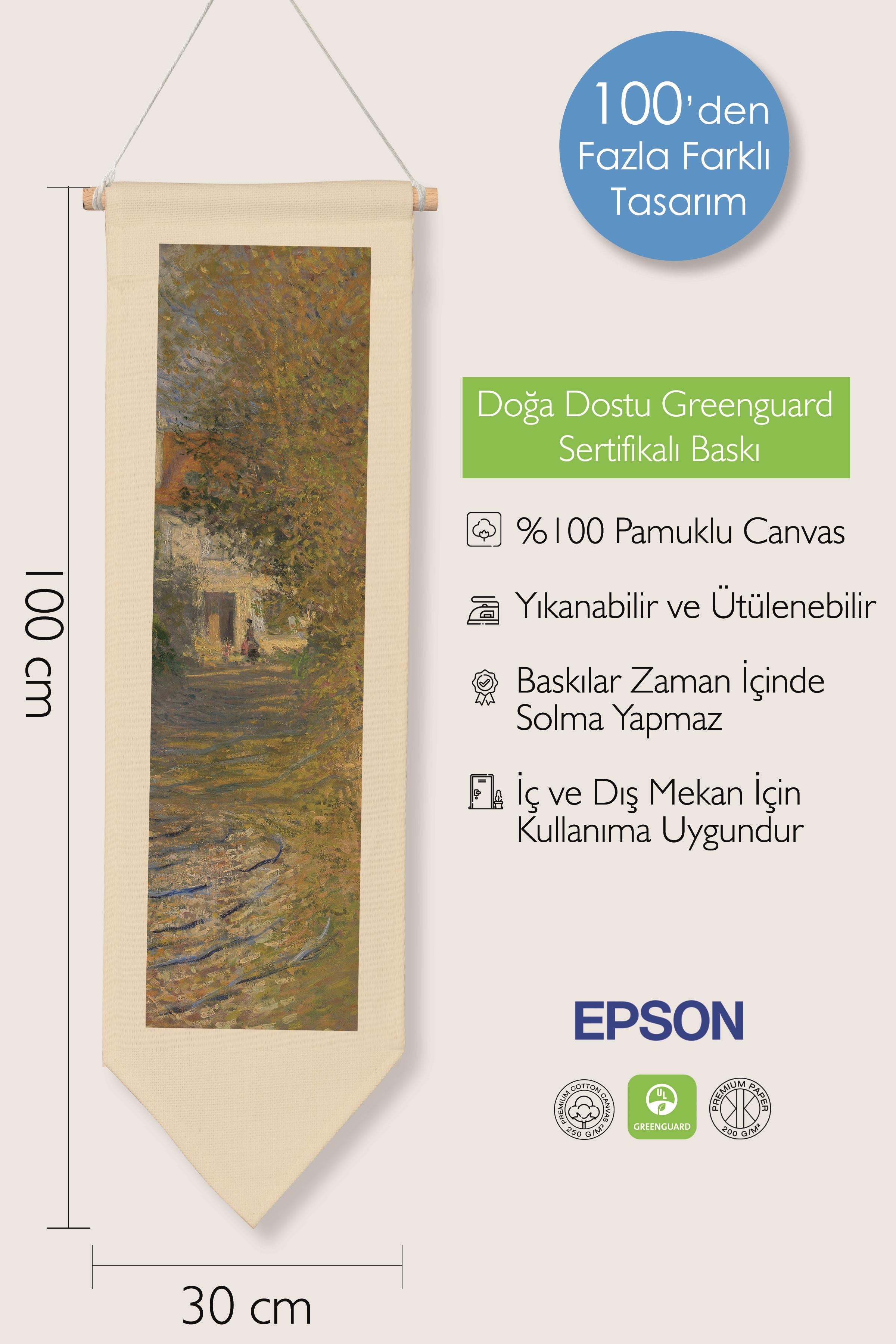 Duvar Halısı Pinterest Oda Dekoru, Monet Sanat Serisi, 100cm Kanvas Flama Askılı Duvar Örtüsü NO:632