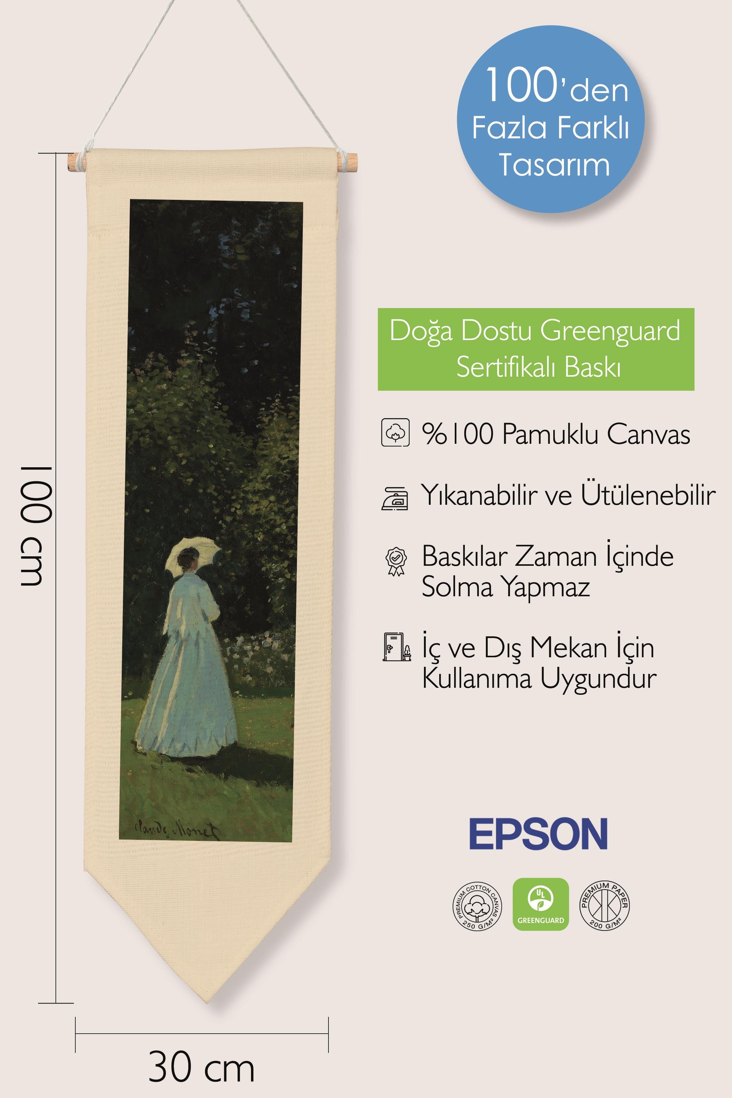 Duvar Halısı Pinterest Oda Dekoru, Monet Sanat Serisi, 100cm Kanvas Flama Askılı Duvar Örtüsü NO:633