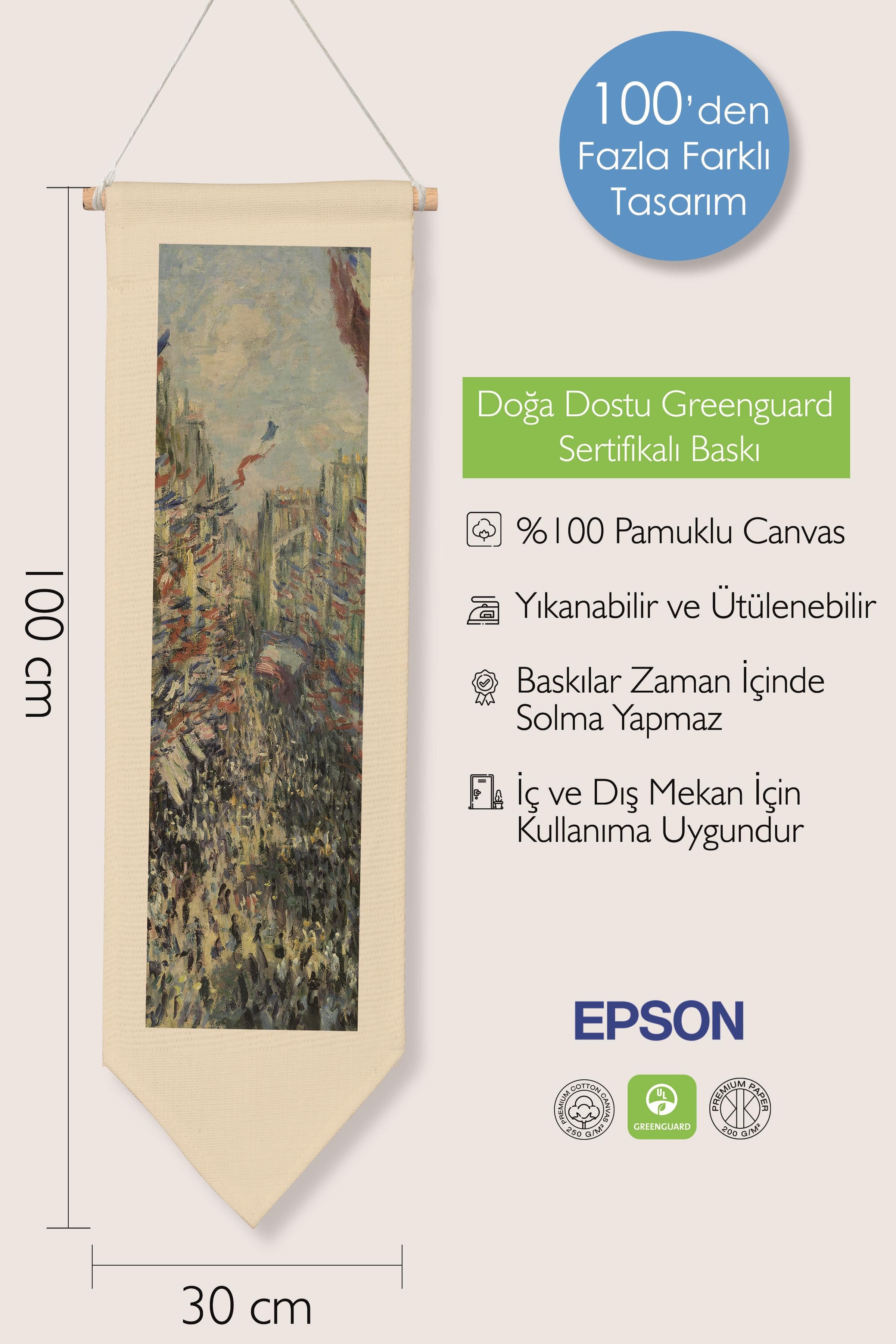 Duvar Halısı Pinterest Oda Dekoru, Monet Sanat Serisi, 100cm Kanvas Flama Askılı Duvar Örtüsü NO:634