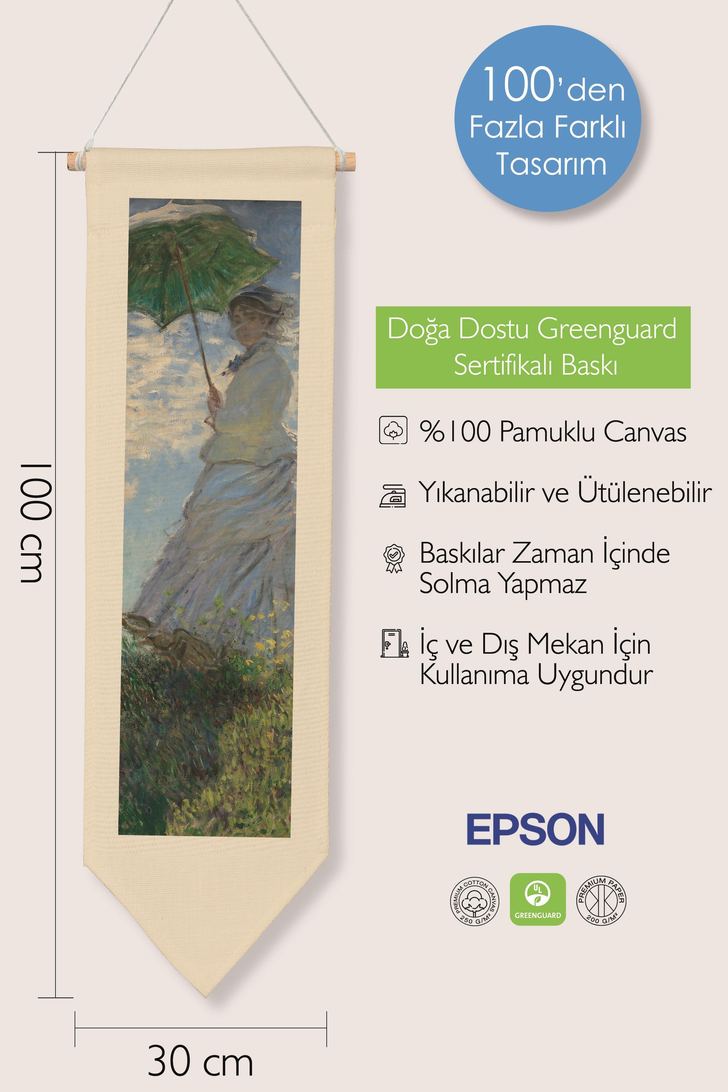 Duvar Halısı Pinterest Oda Dekoru, Monet Sanat Serisi, 100cm Kanvas Flama Askılı Duvar Örtüsü NO:635