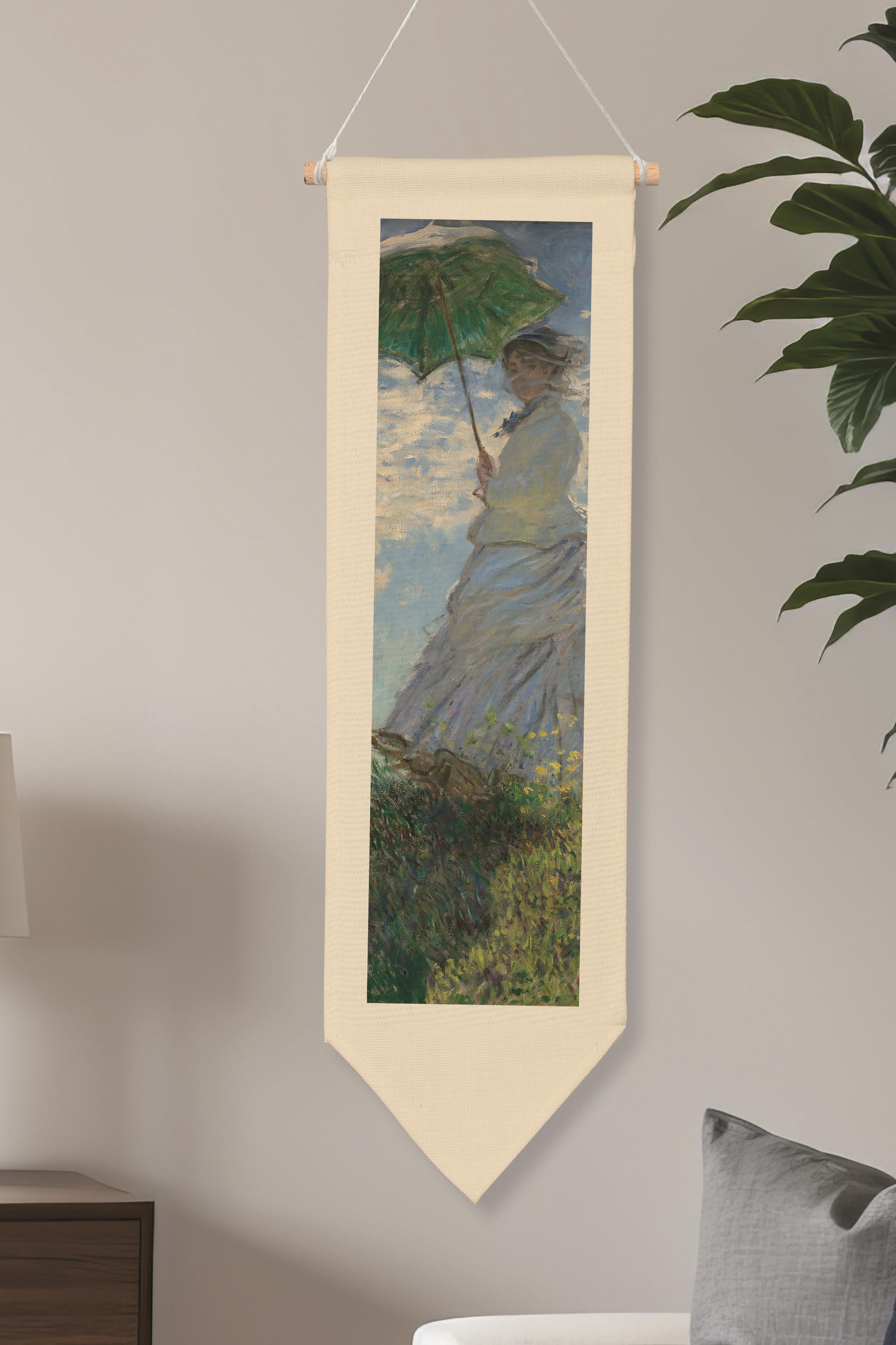 Duvar Halısı Pinterest Oda Dekoru, Monet Sanat Serisi, 100cm Kanvas Flama Askılı Duvar Örtüsü NO:635