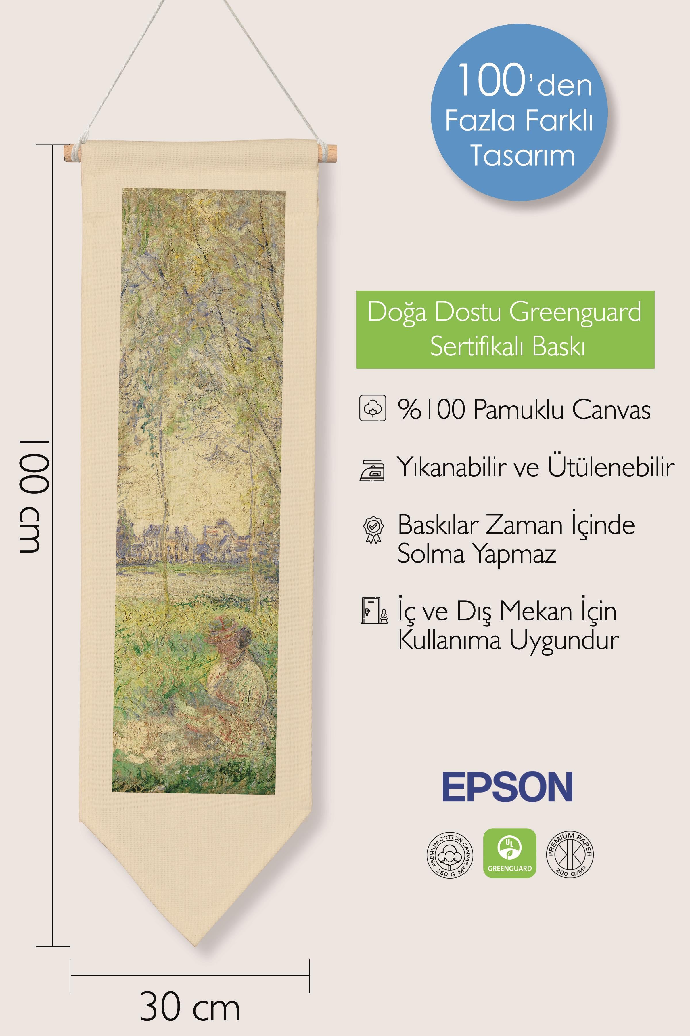 Duvar Halısı Pinterest Oda Dekoru, Monet Sanat Serisi, 100cm Kanvas Flama Askılı Duvar Örtüsü NO:637