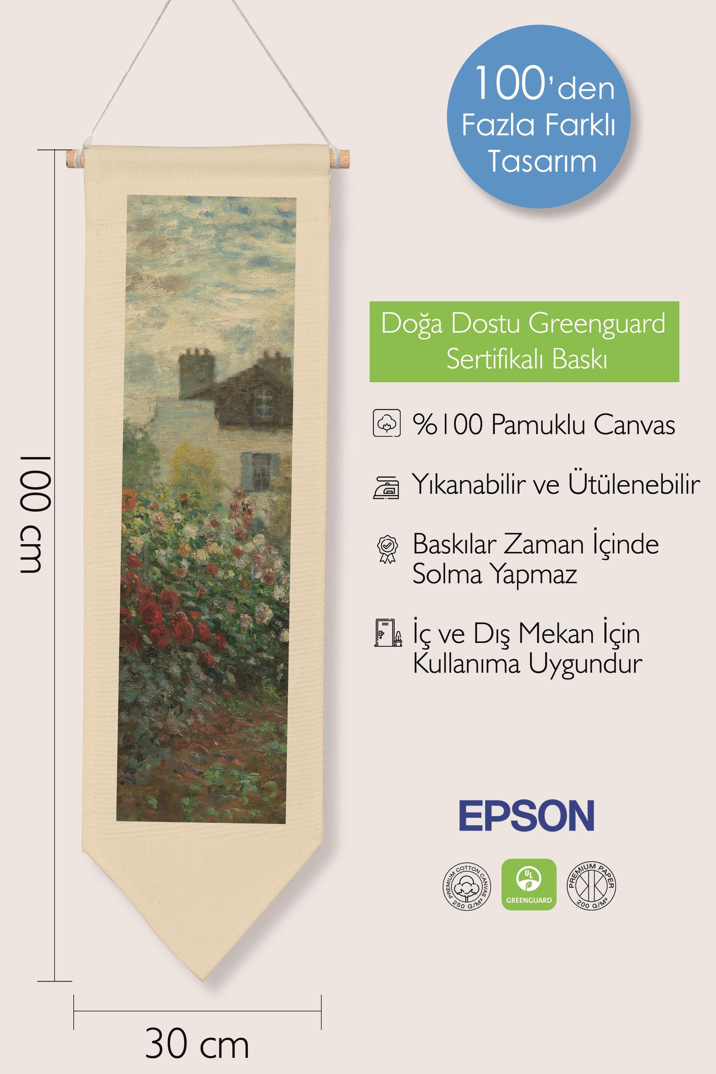 Duvar Halısı Pinterest Oda Dekoru, Monet Sanat Serisi, 100cm Kanvas Flama Askılı Duvar Örtüsü NO:639