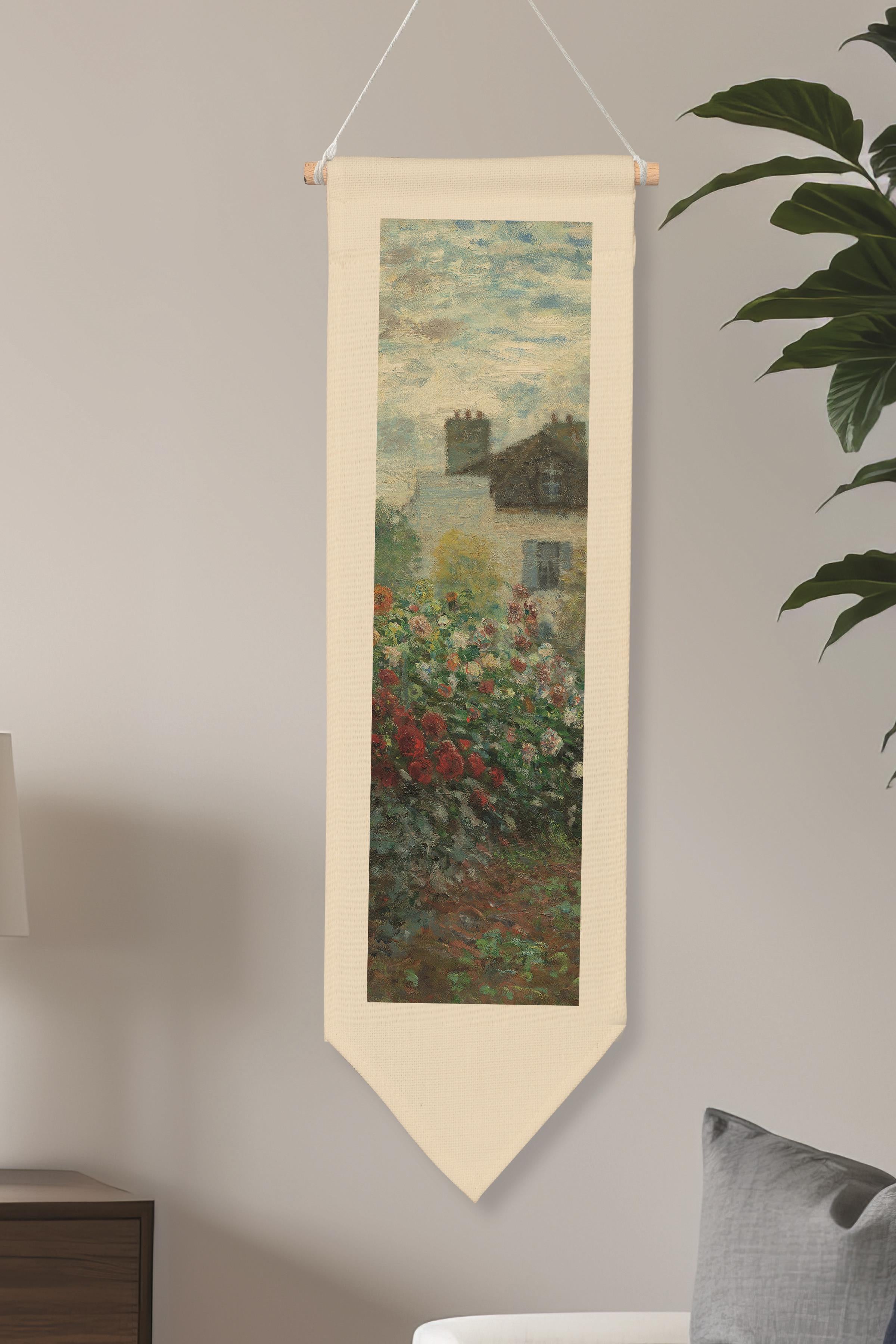 Duvar Halısı Pinterest Oda Dekoru, Monet Sanat Serisi, 100cm Kanvas Flama Askılı Duvar Örtüsü NO:639