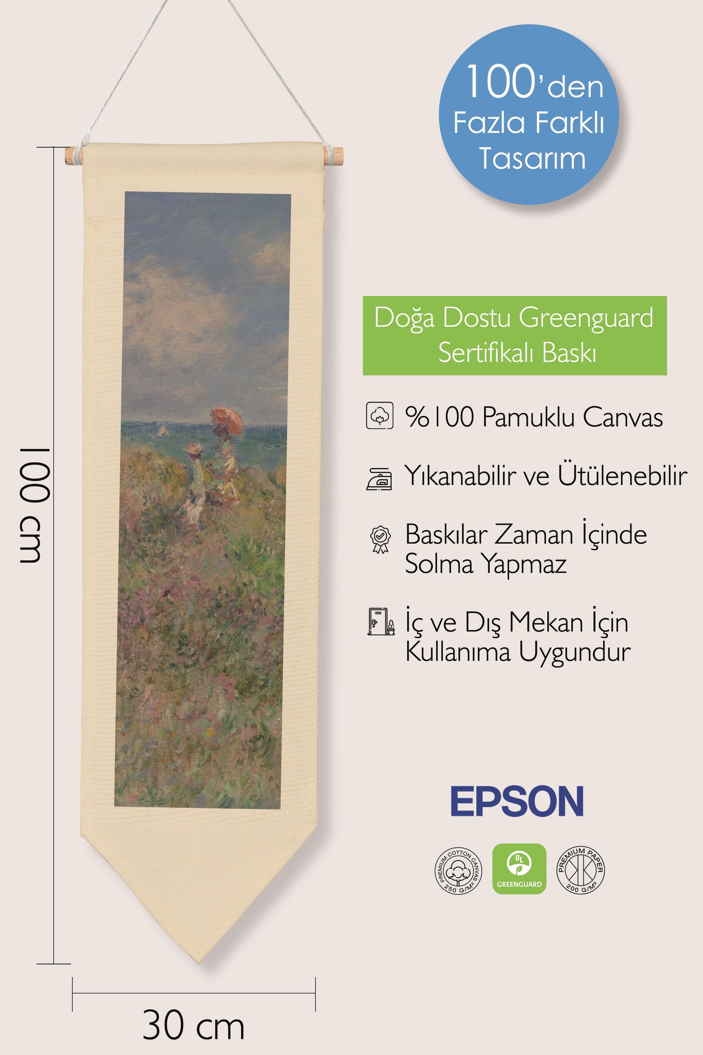 Duvar Halısı Pinterest Oda Dekoru, Monet Sanat Serisi, 100cm Kanvas Flama Askılı Duvar Örtüsü NO:642